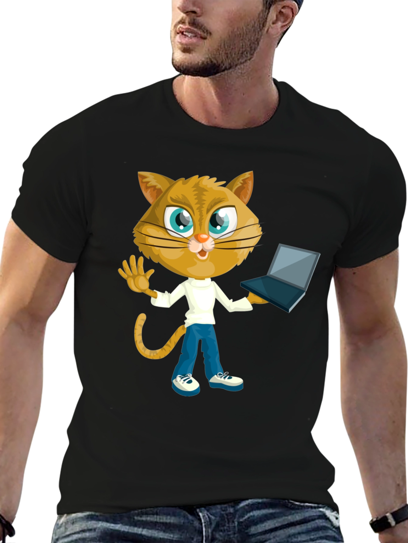 Black Cat Laptop T-Shirt: Funny Graphic Tee for Cat Lovers view 6
