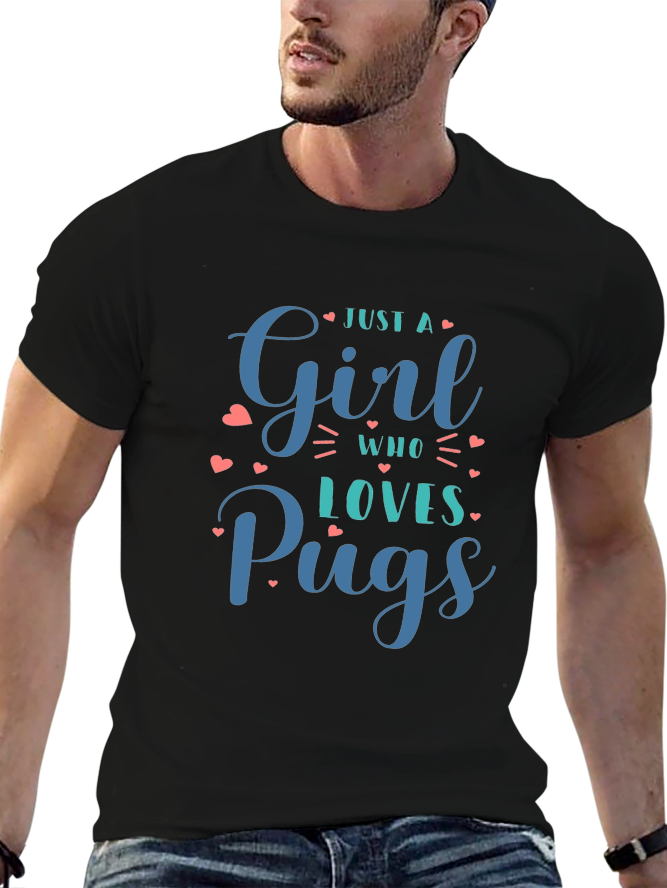 Black Just A Girl Who Loves Pugs Black T-Shirt view 6