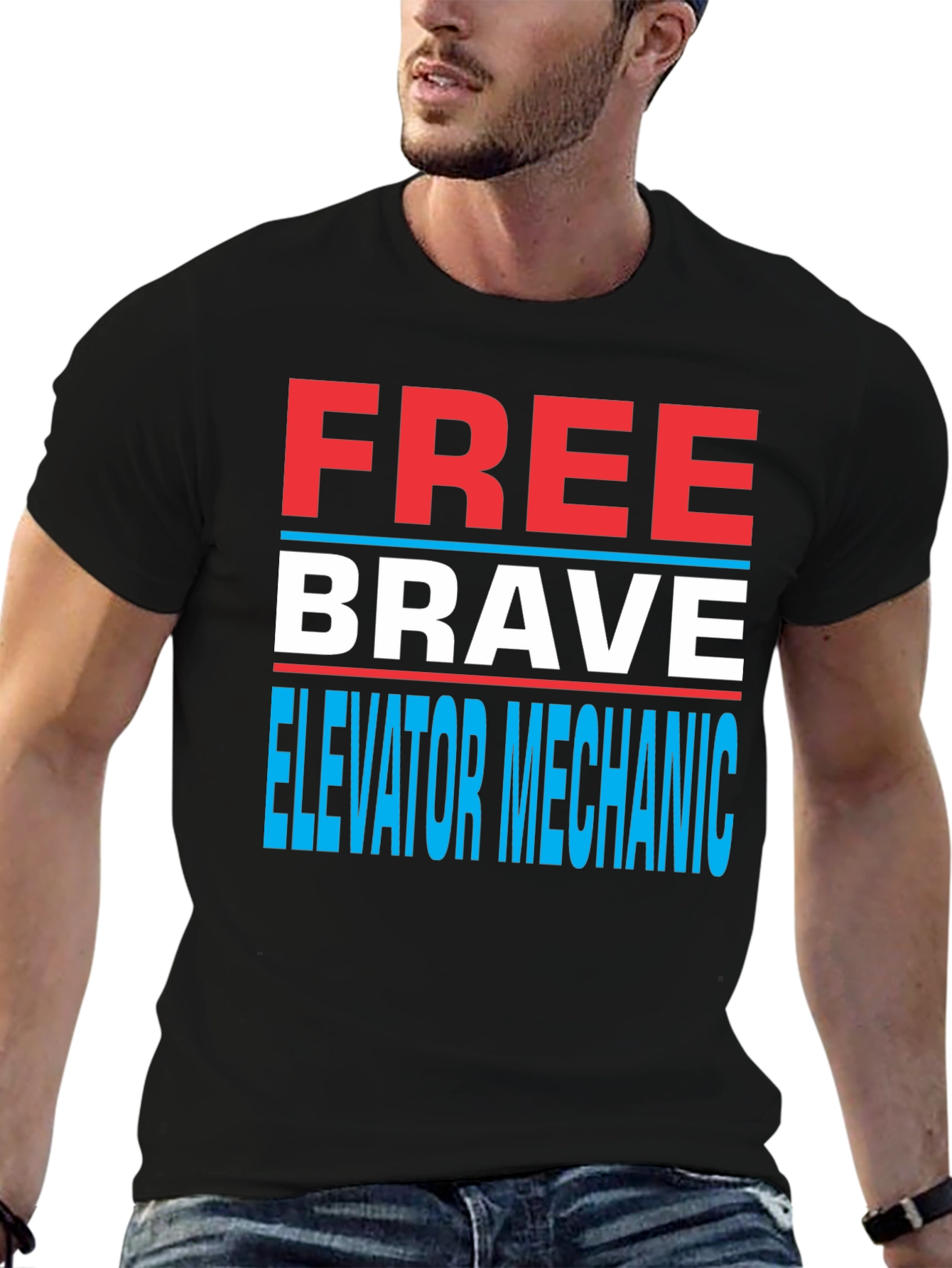 Black Funny Elevator Mechanic T-Shirt - Free Brave Elevator Mechanic view 6