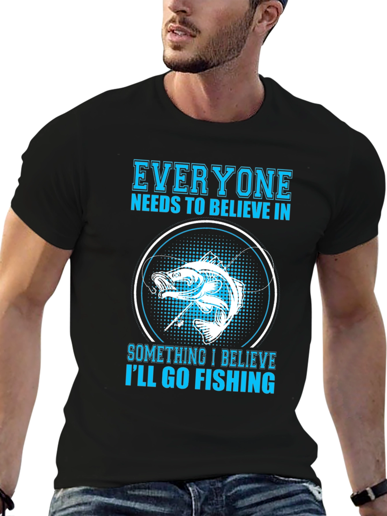 Black Fishing Belief T-Shirt - Everyone Needs To Believe! view 6