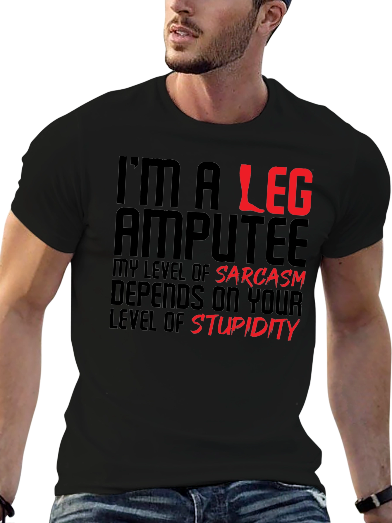 Black Sarcastic Leg Amputee Graphic Tee view 6