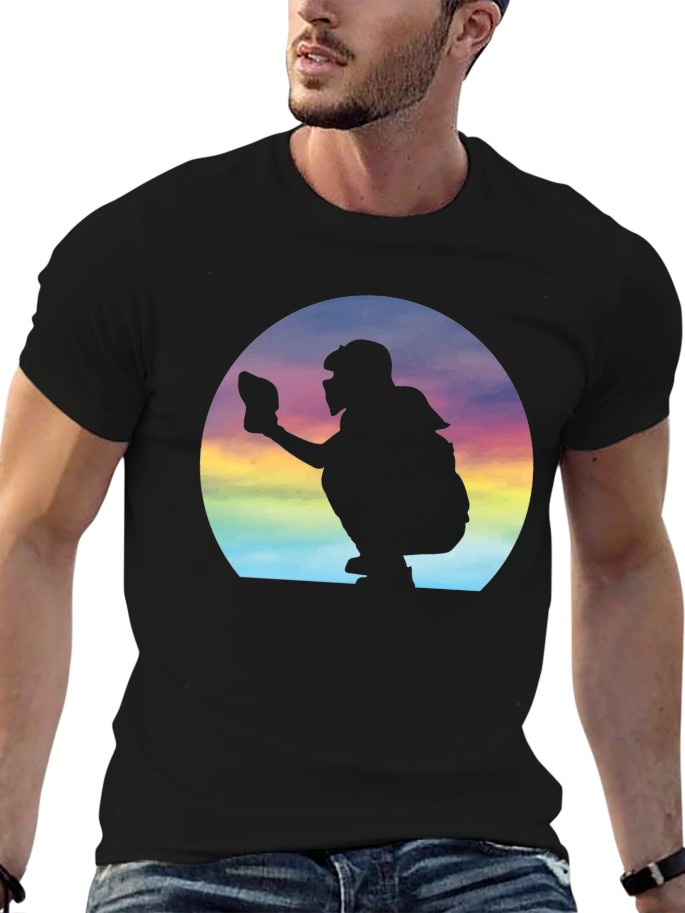 Black Baseball Catcher Silhouette Graphic Tee view 6