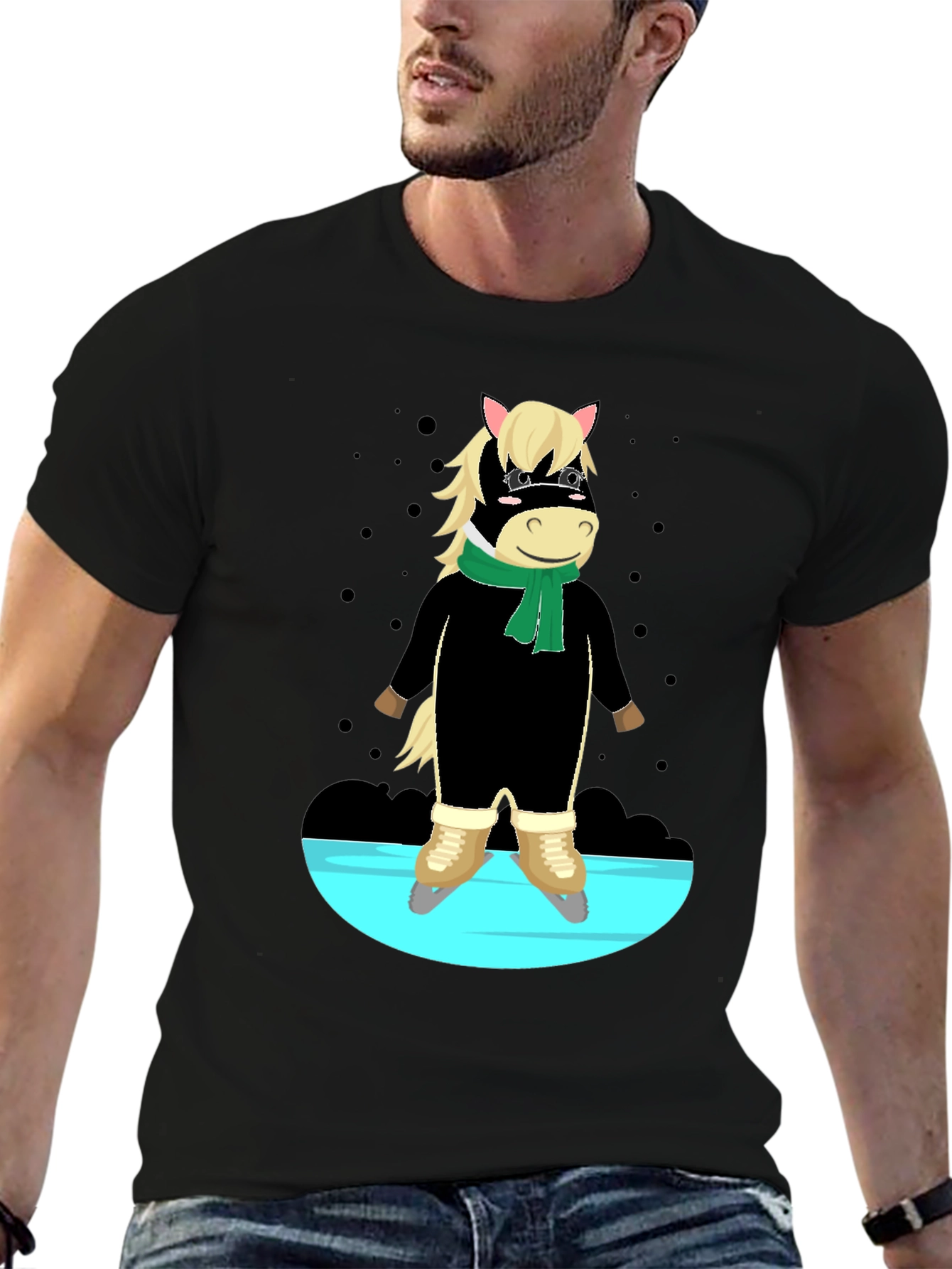 Black Skating Horse Graphic Tee - Quirky Cartoon Shirt view 6