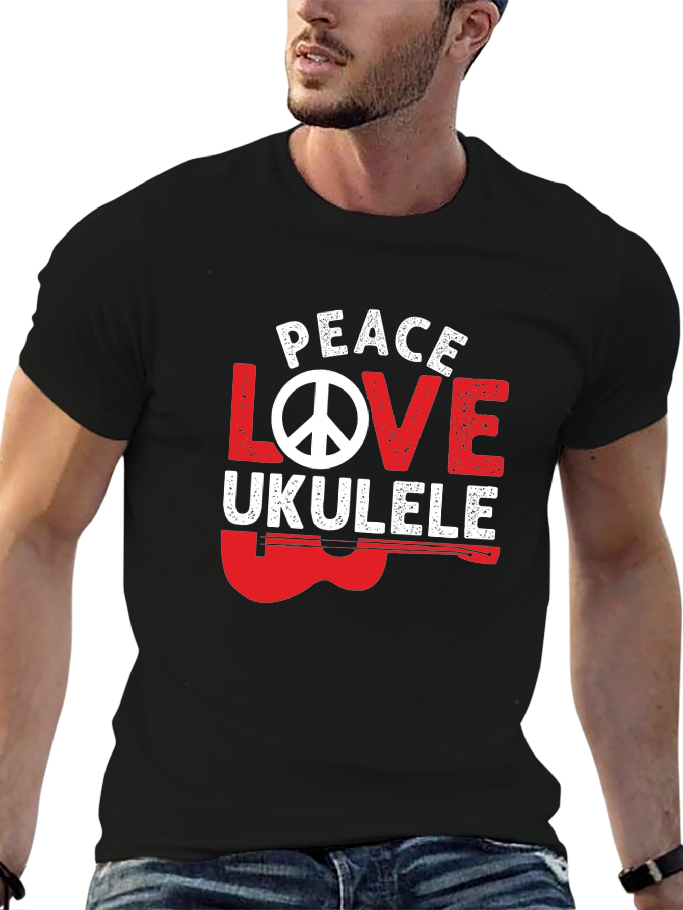 Black Peace Love Ukulele Graphic T-Shirt view 6