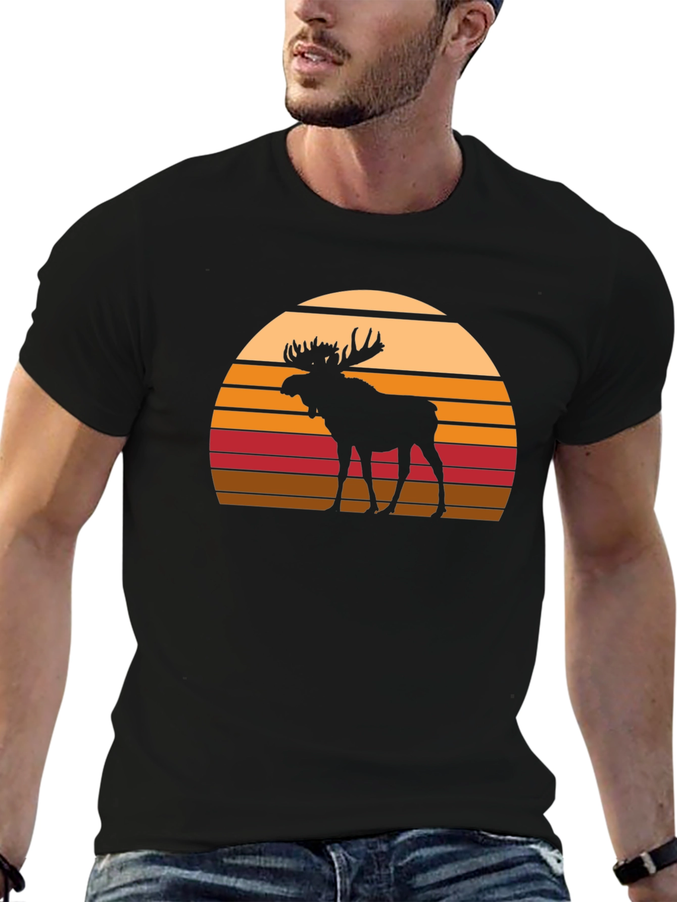Black Moose Silhouette Sunset Graphic T-Shirt view 6