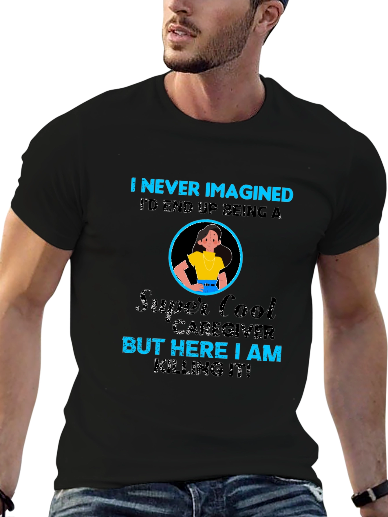 Black Super Cool Caregiver T-Shirt view 6