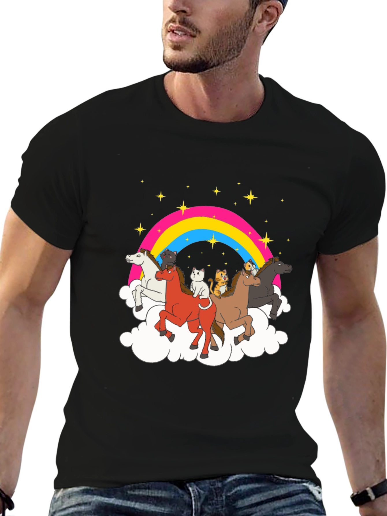 Black Rainbow Horse & Cat Tee view 6