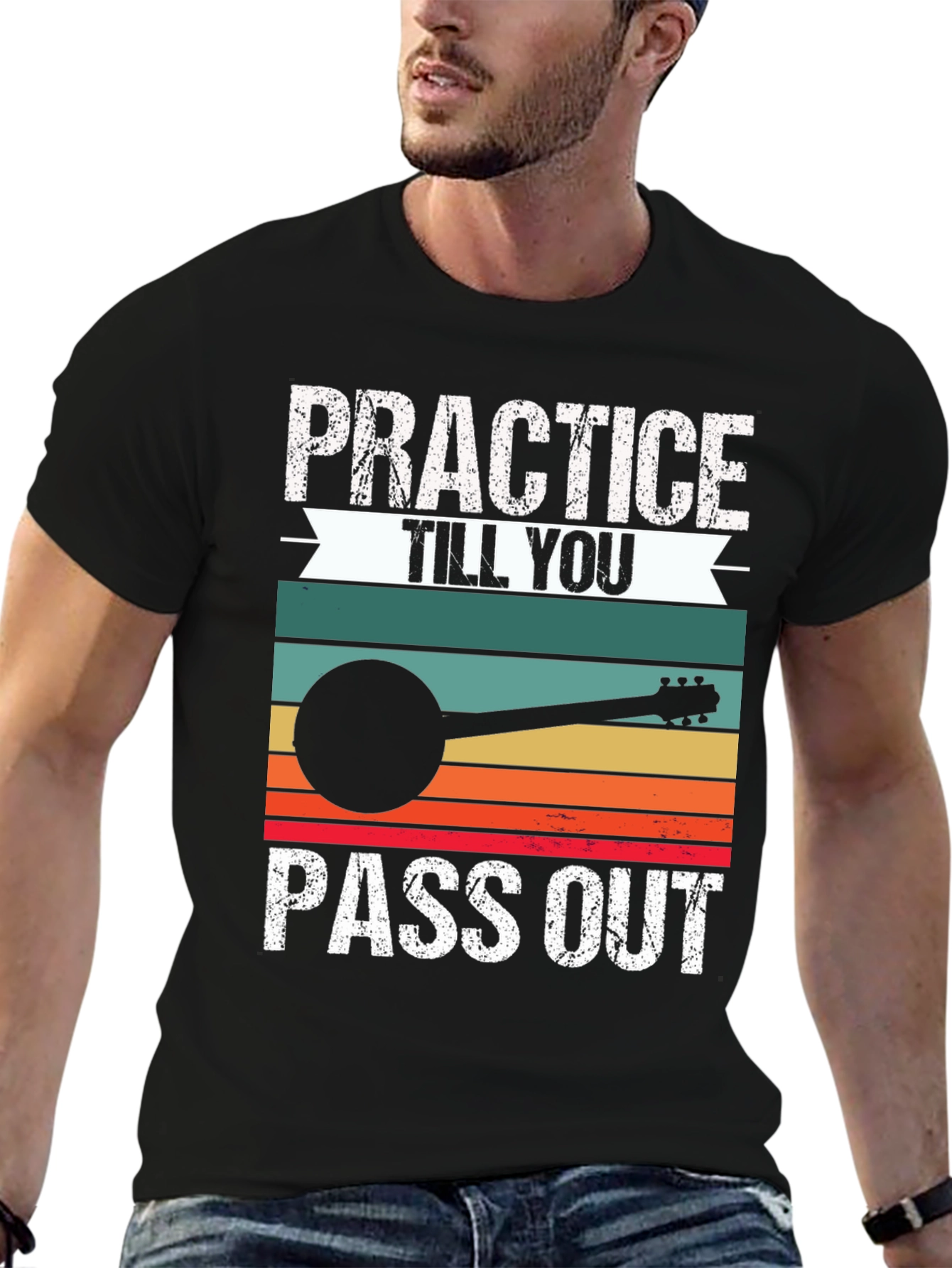 Black Practice Till You Pass Out Banjo T-Shirt view 6