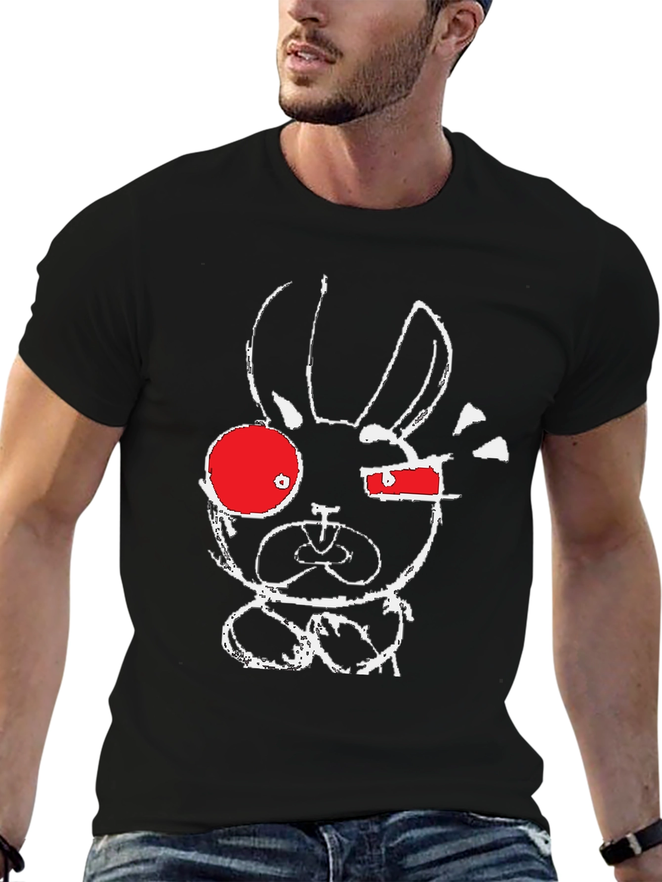 Black Abstract Bunny Graphic T-Shirt view 6