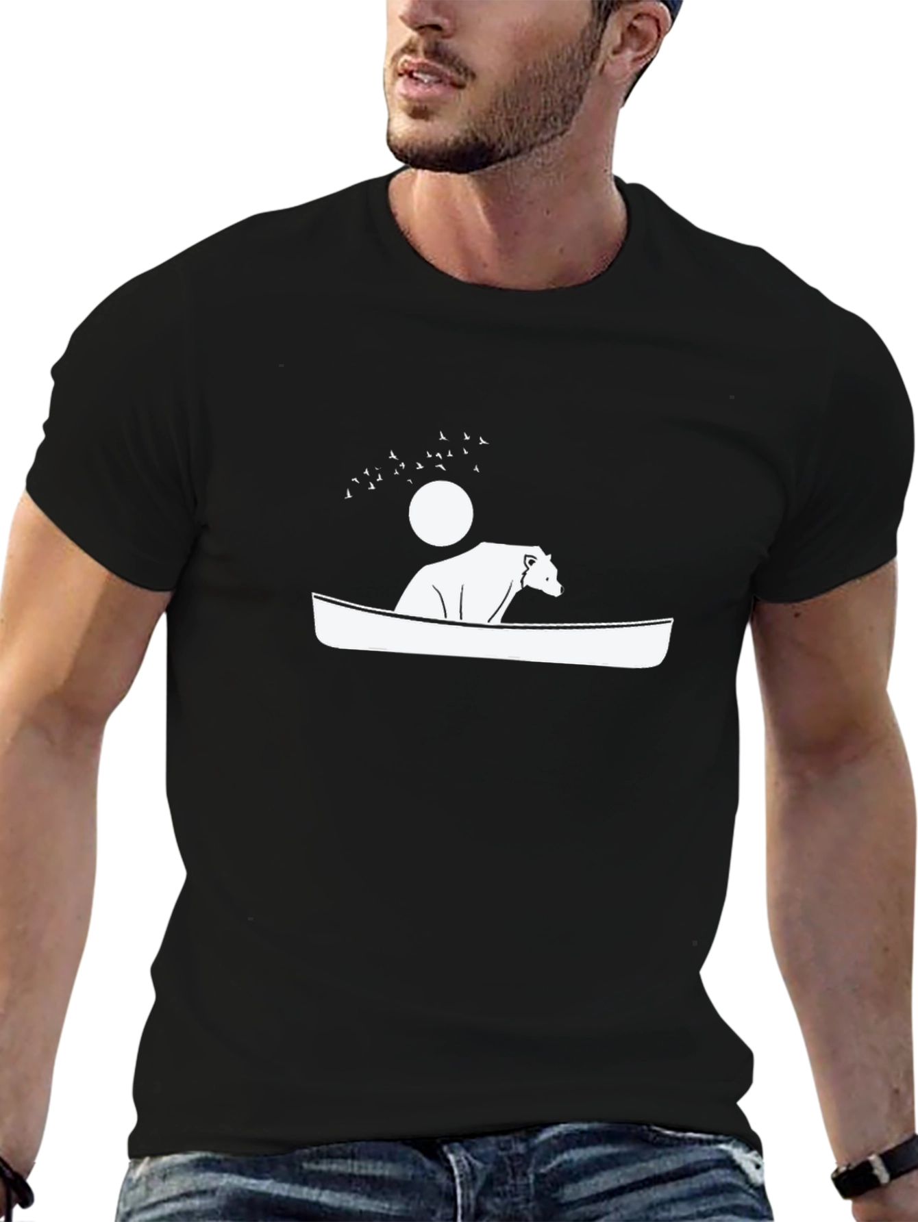 Black Bear in Canoe Graphic Tee - Black Cotton T-Shirt view 6