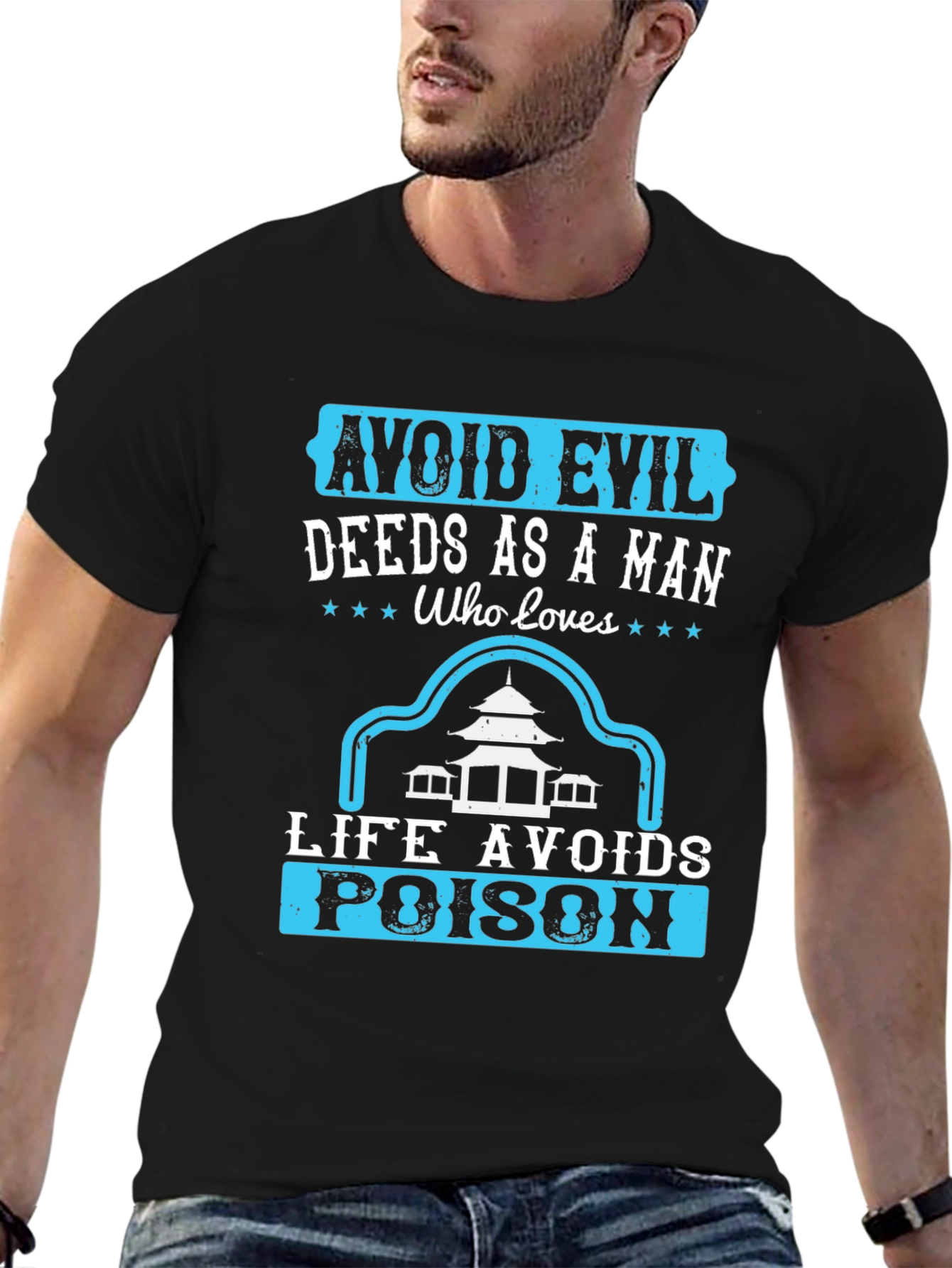 Black Avoid Evil Deeds Men's Black Graphic Tee view 6