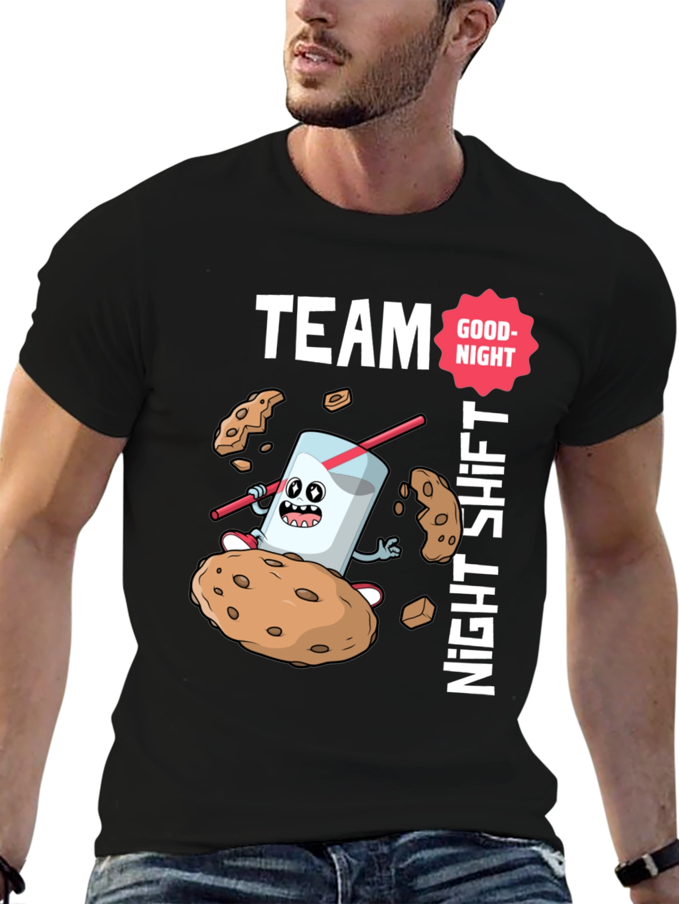 Black Team Night Shift Cookie & Milk T-Shirt view 6