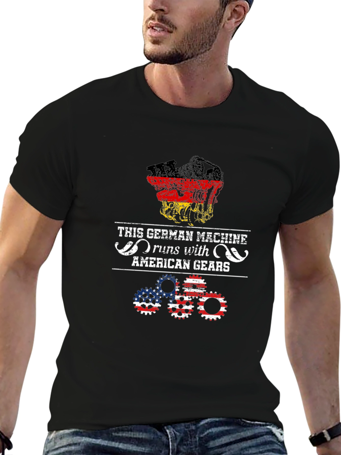 Black German Machine American Gears T-Shirt view 6