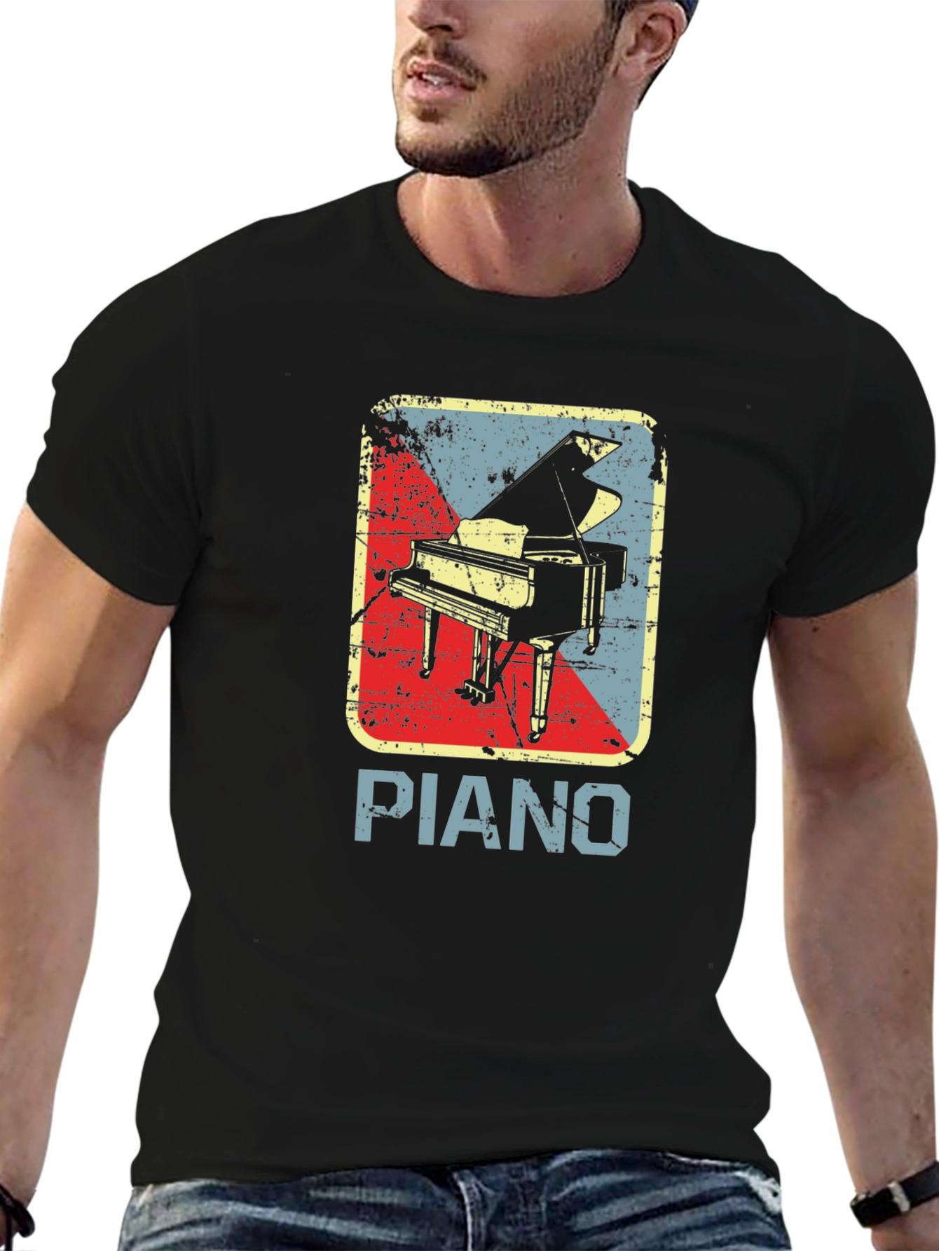 Black Vintage Piano Graphic T-Shirt - Retro Music Lover Tee view 6