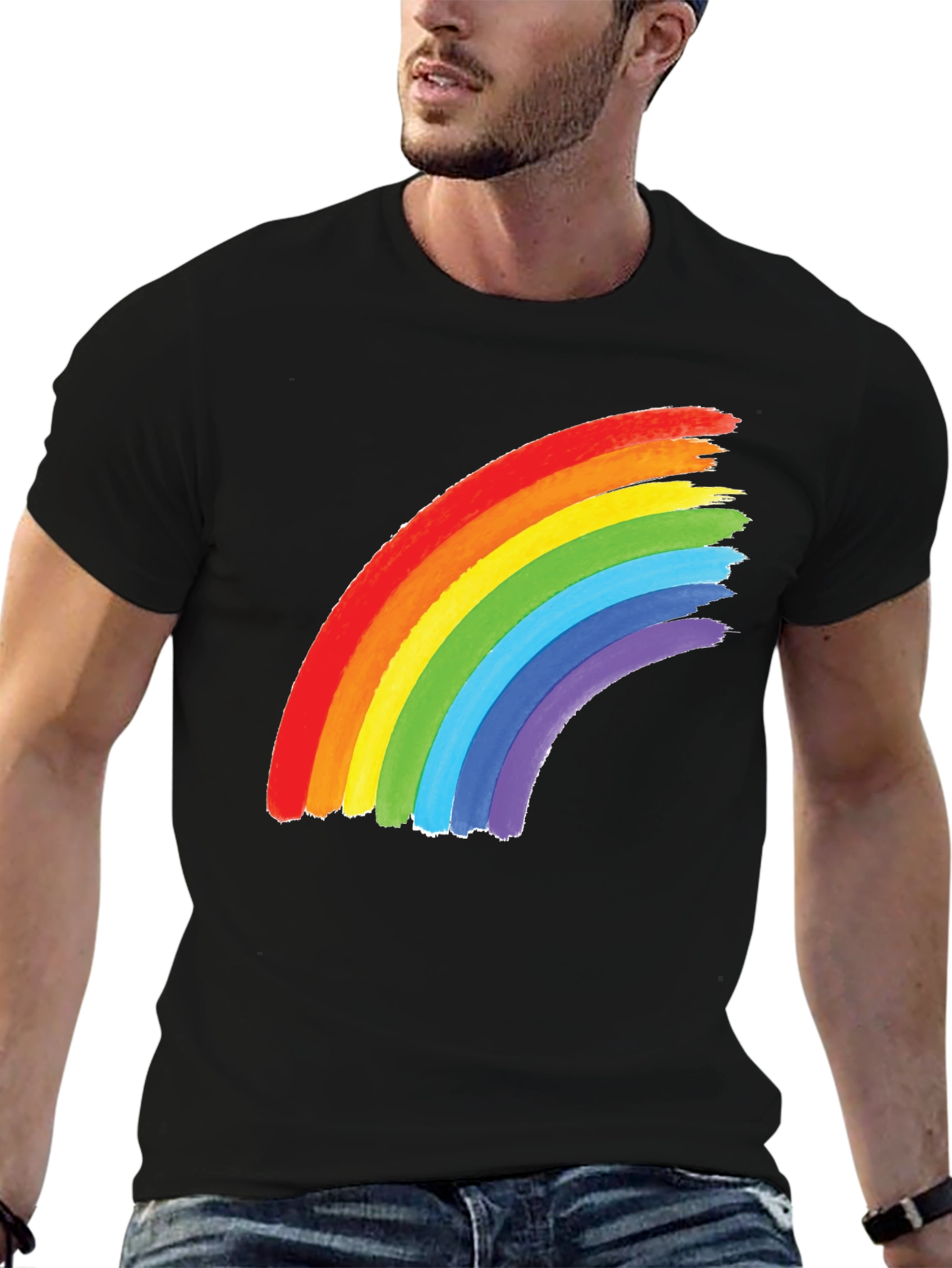 Black Rainbow Graphic Tee - Black Cotton Blend Shirt view 6