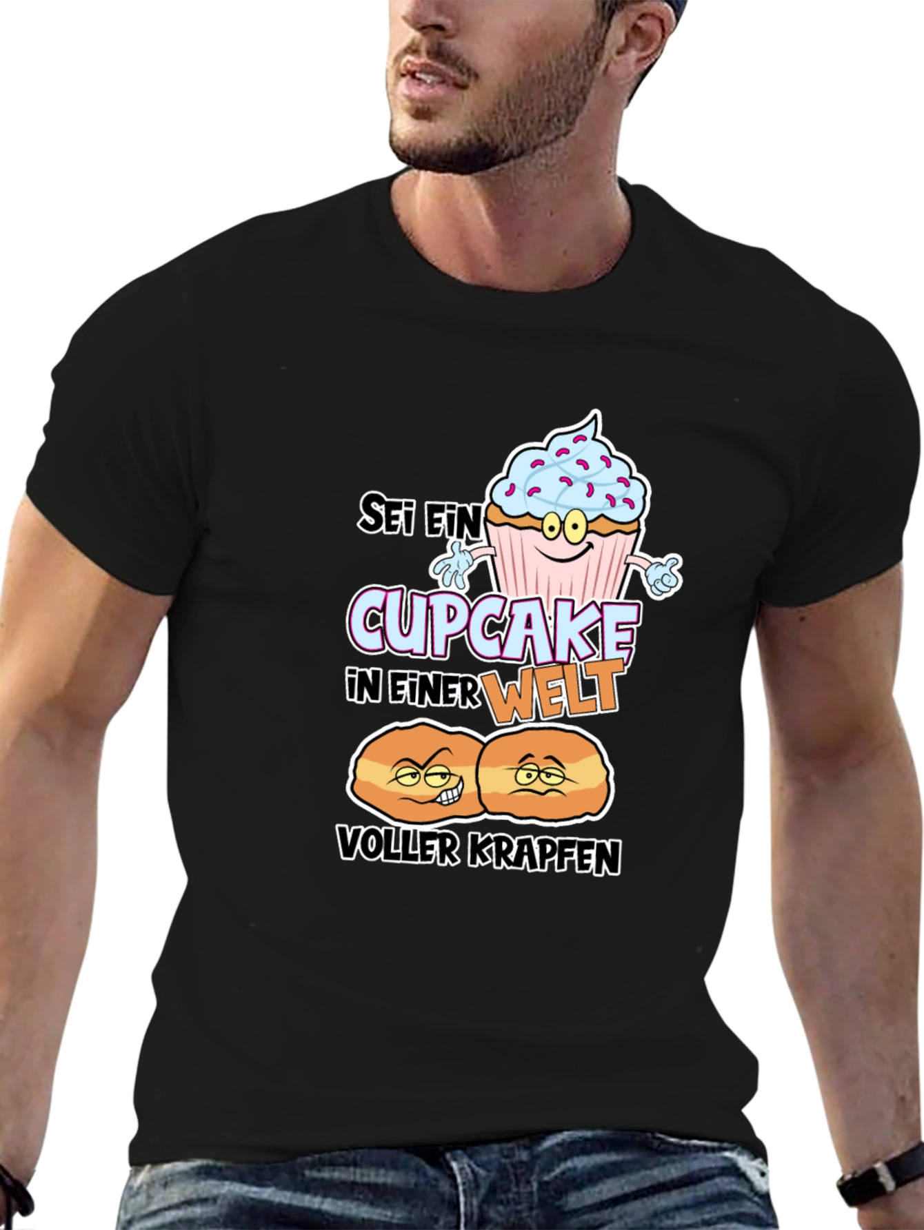 Black Cupcake vs Krapfen Graphic T-Shirt view 6