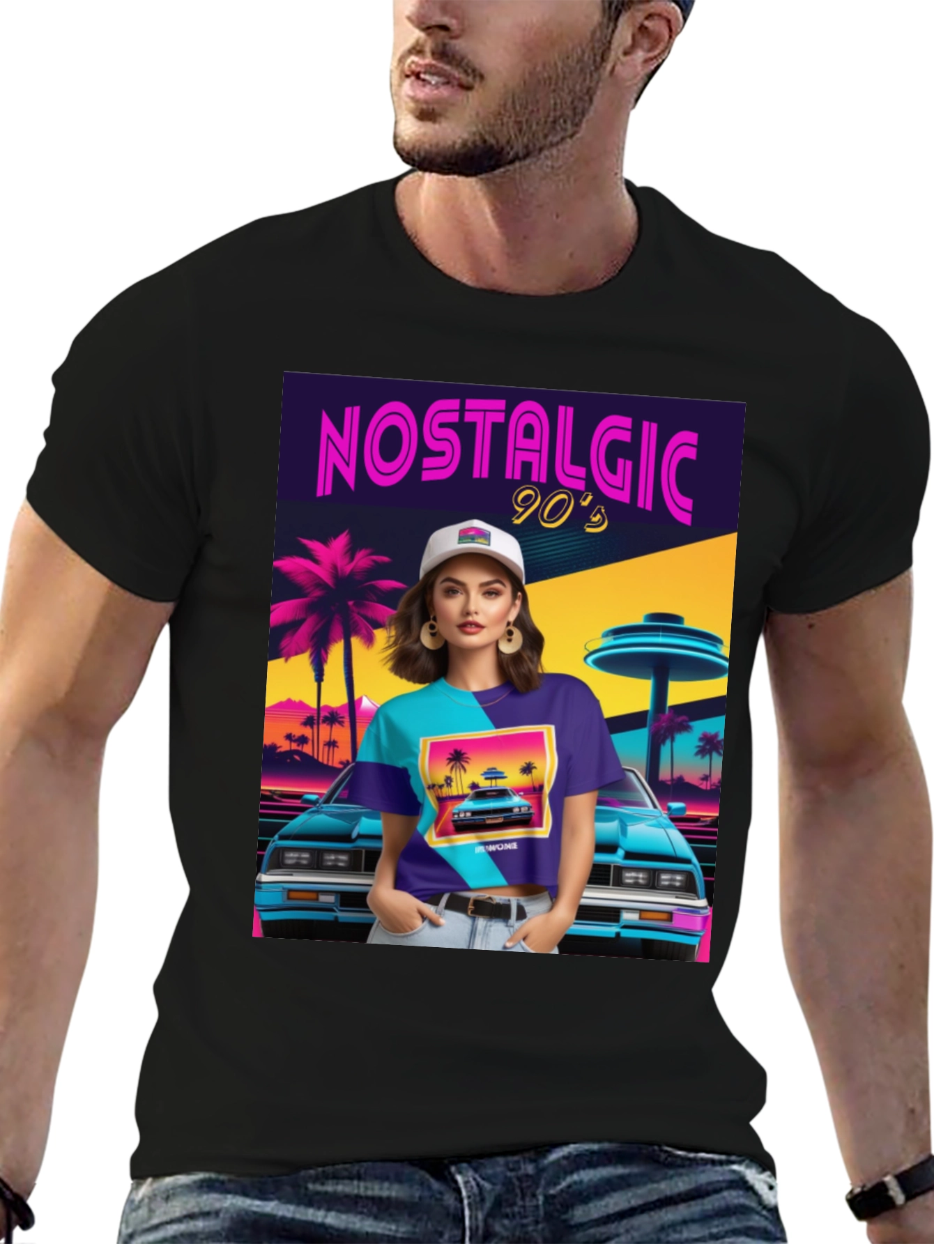 Black Nostalgic 90s Graphic T-Shirt - Retro Design view 6