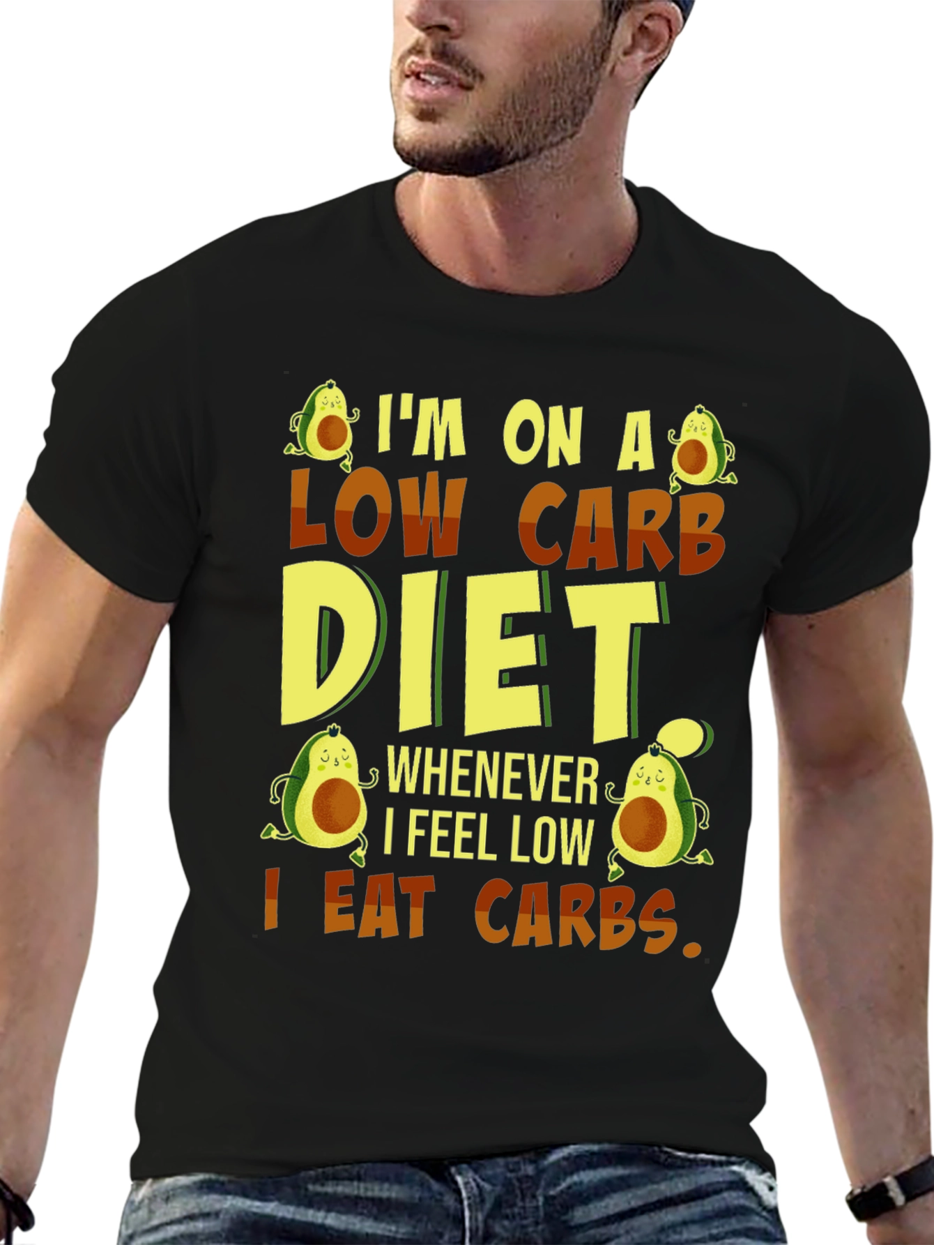 Black Low Carb Diet Funny T-Shirt view 6
