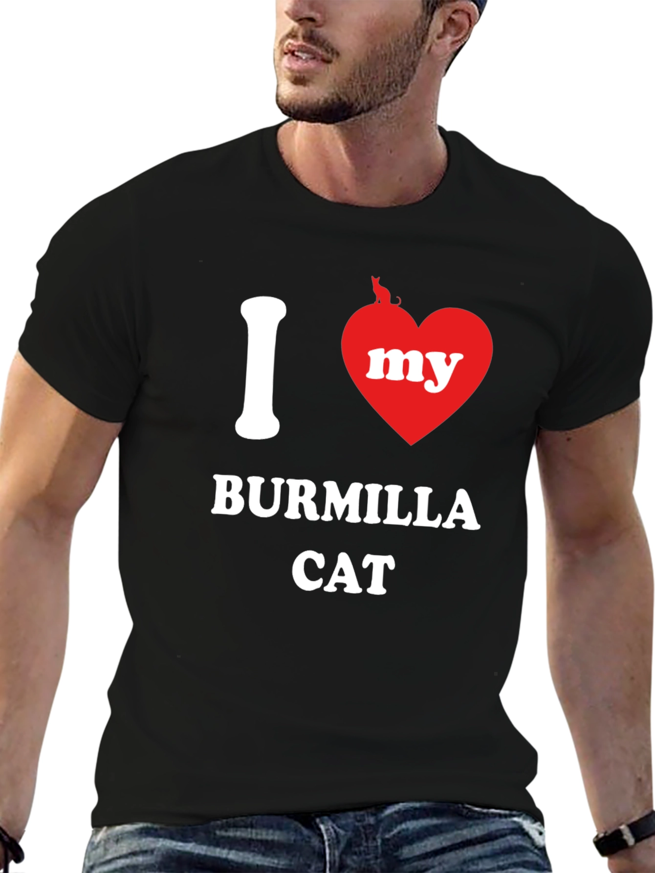 Black I Heart My Burmilla Cat Graphic T-Shirt view 6
