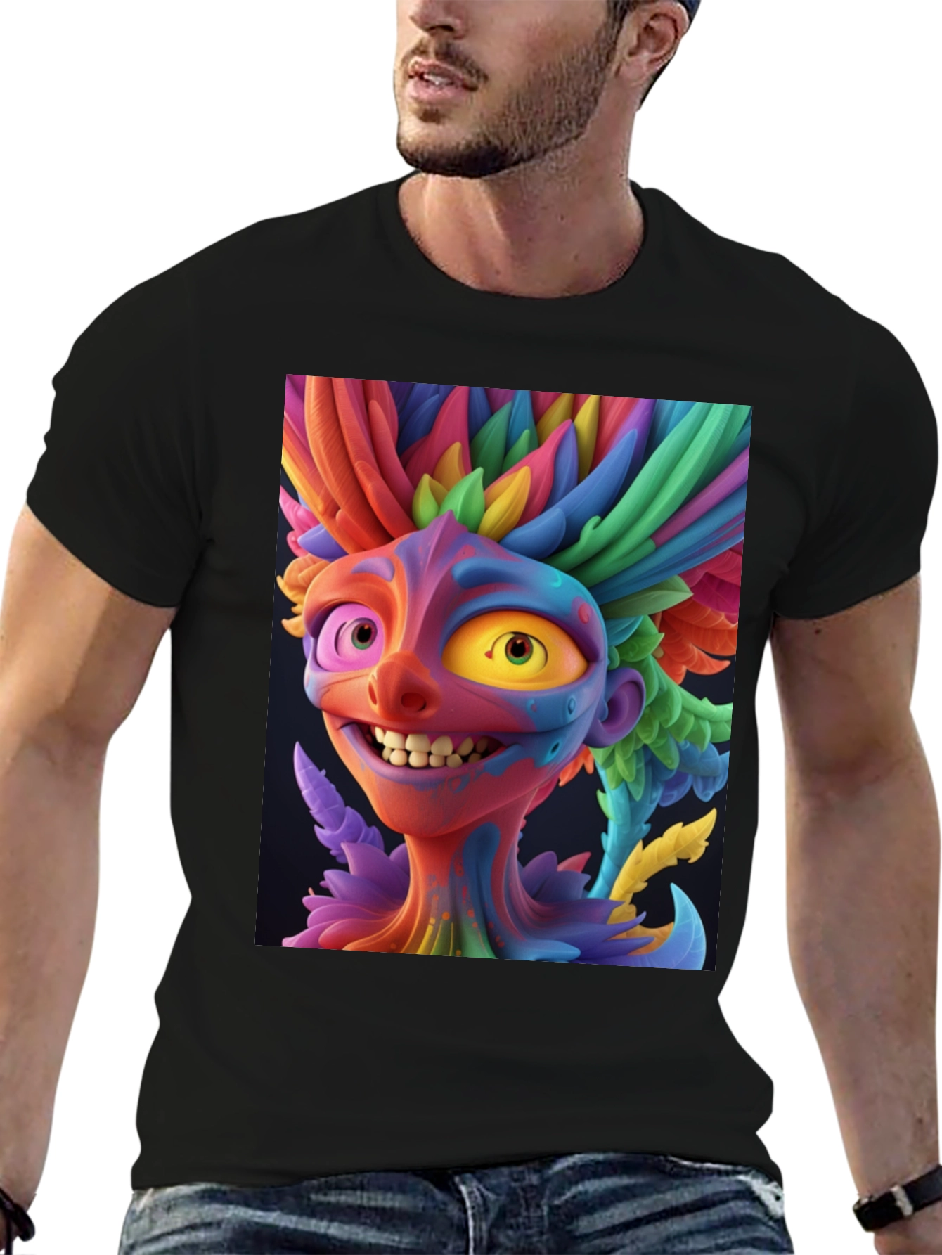 Black Colorful Character Graphic Tee - Bold Style view 6