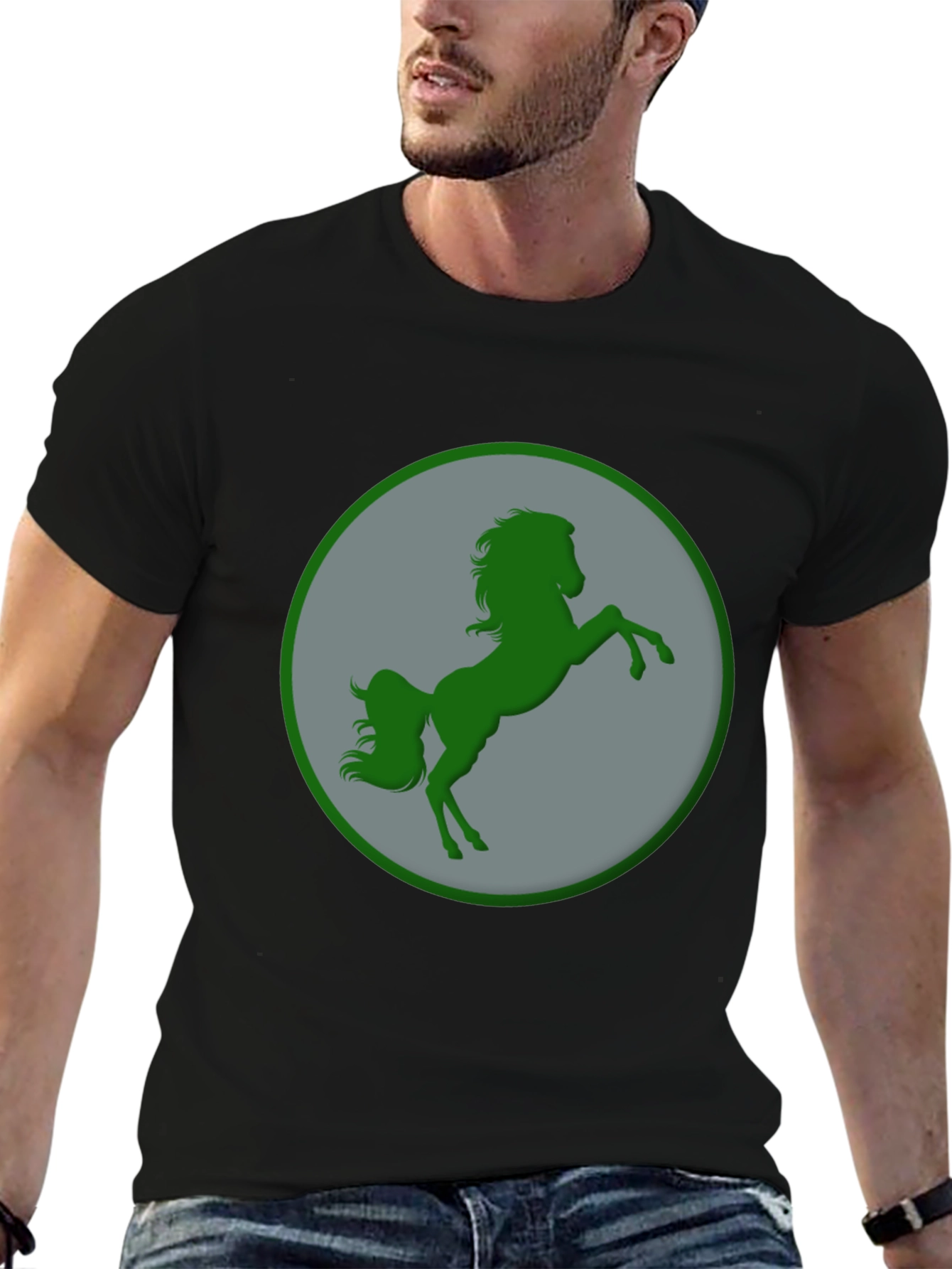 Black Green Horse Graphic Black T-Shirt view 6