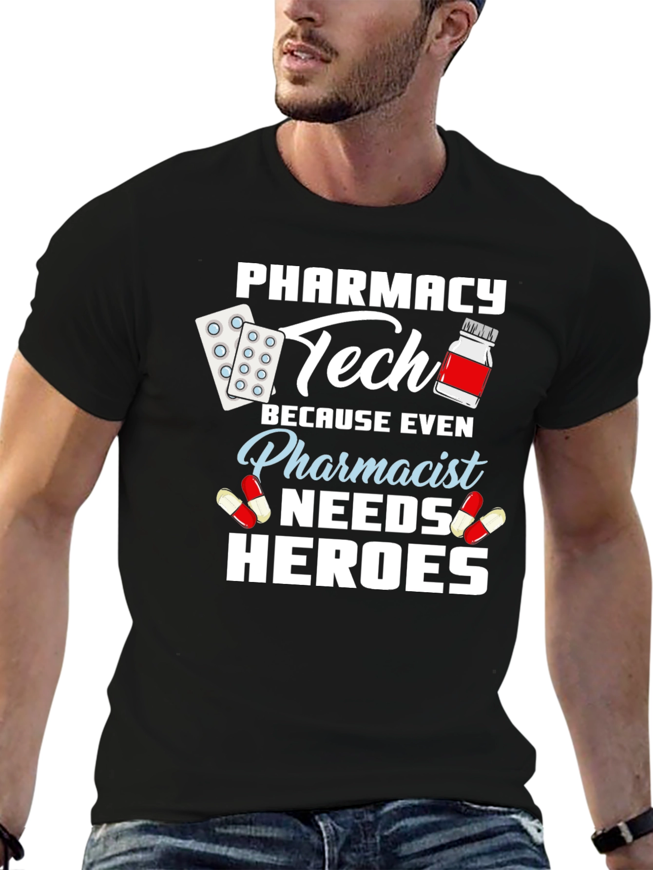 Black Pharmacy Tech Hero T-Shirt - Pharmacist Appreciation Gift view 6