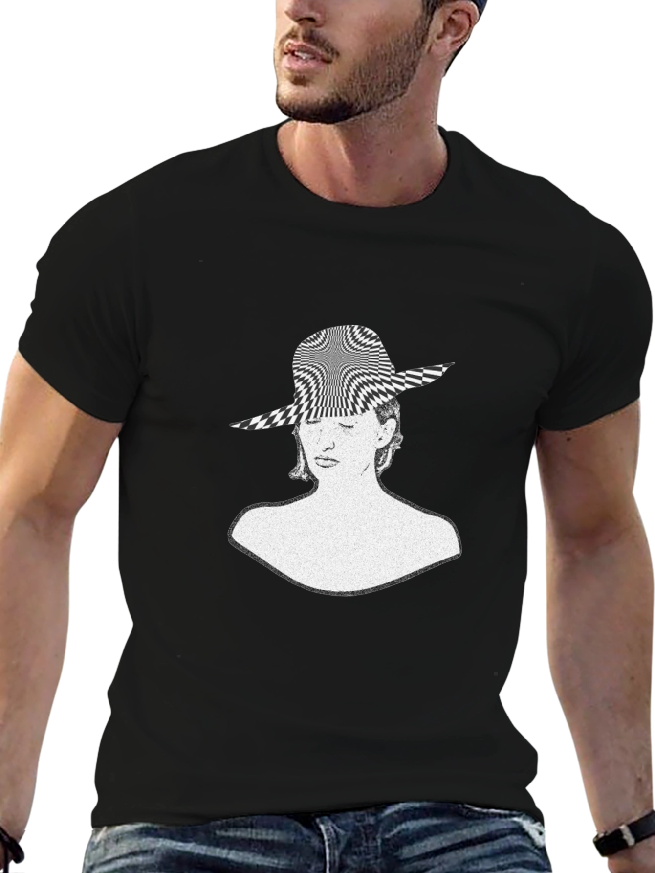 Black Optical Illusion Woman's Face Graphic Tee view 6