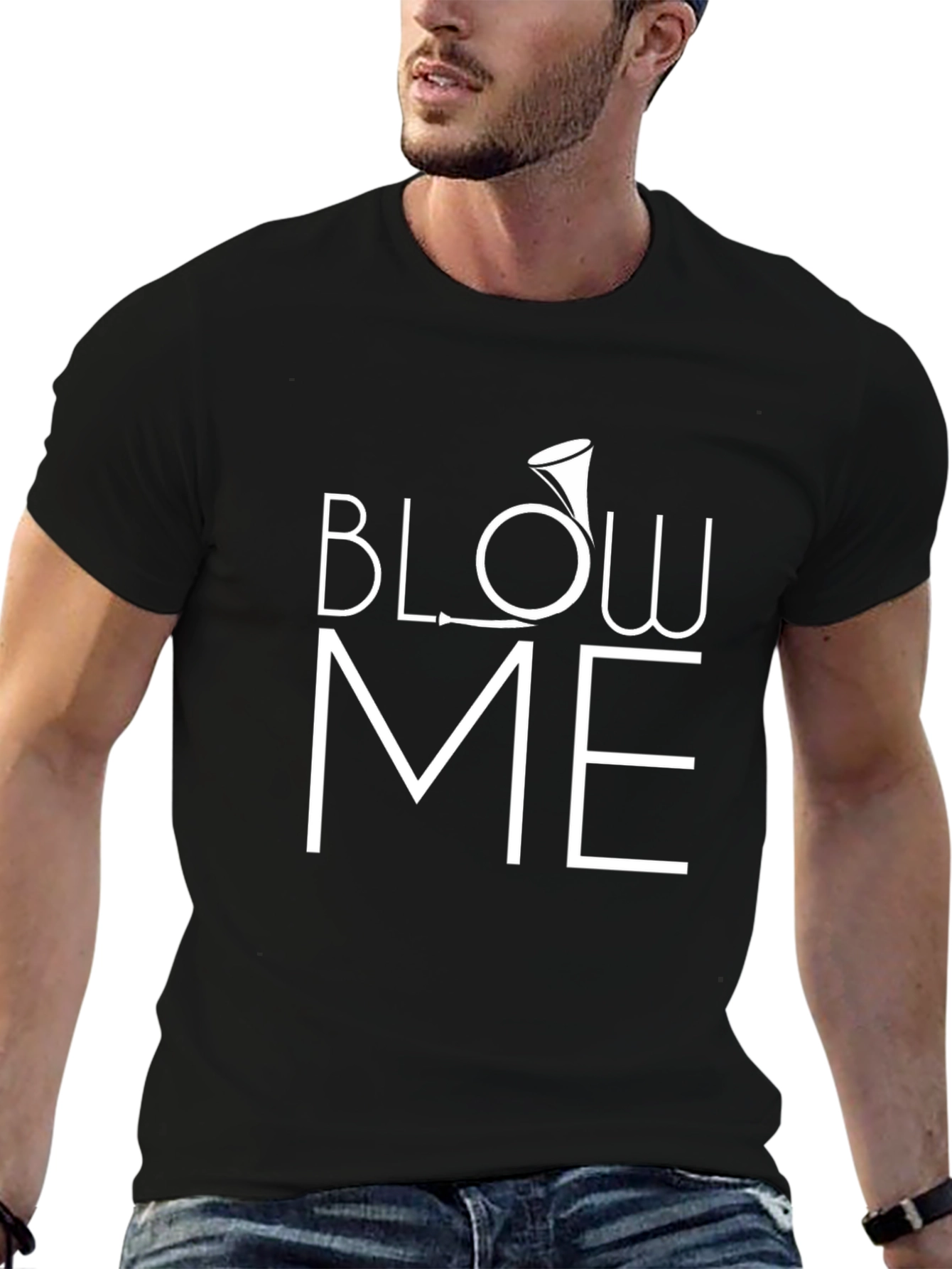 Black Humorous "Blow Me" T-Shirt: Black Cotton Blend view 6