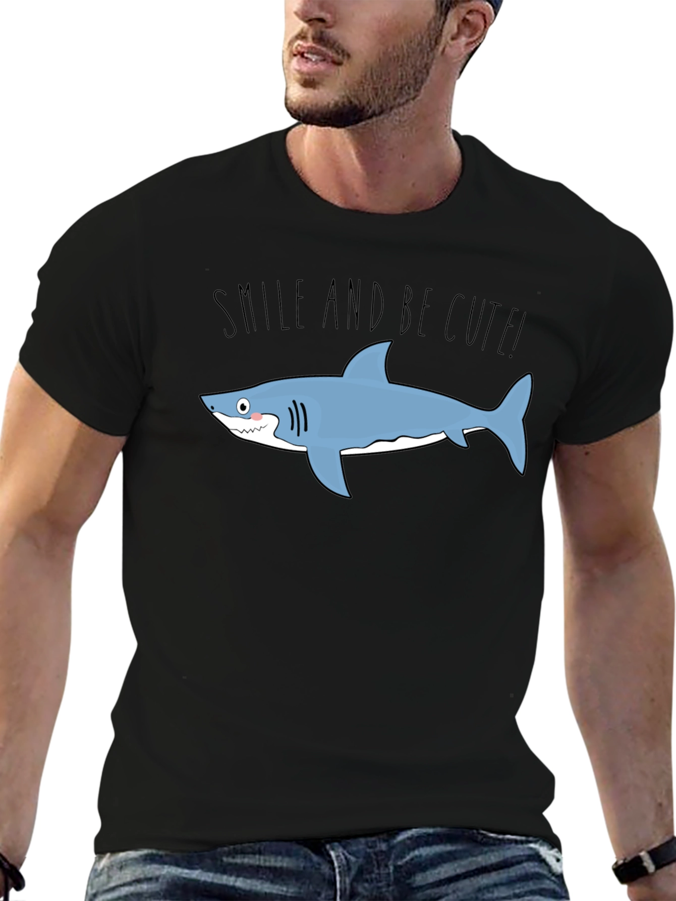 Black Smile and Be Cute Shark Graphic T-Shirt view 6