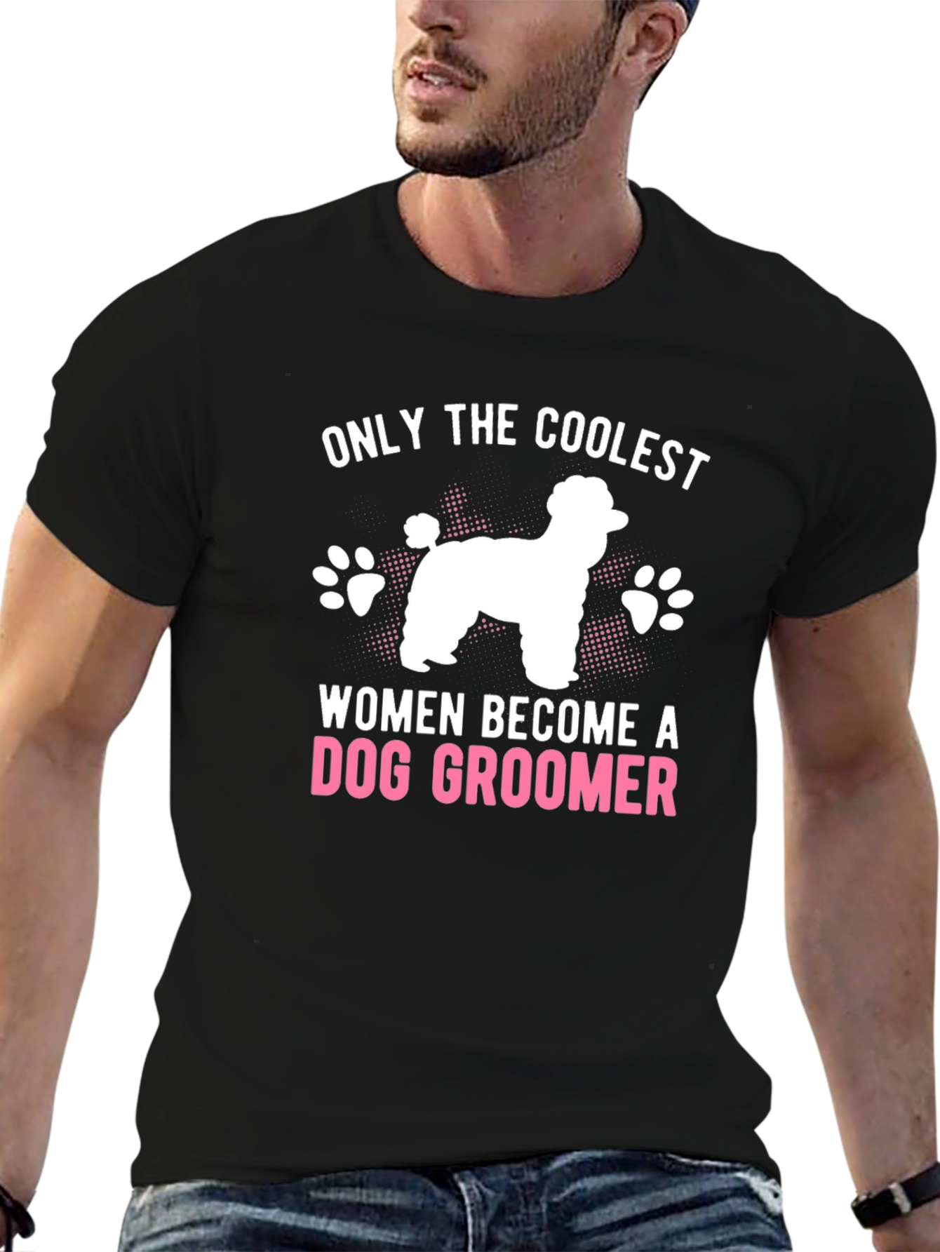 Black Coolest Women Dog Groomer Graphic Tee view 6