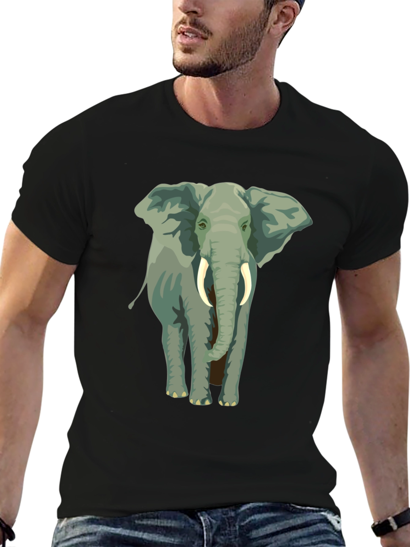 Black Elephant Graphic Tee - Black Cotton Casual Wear view 6