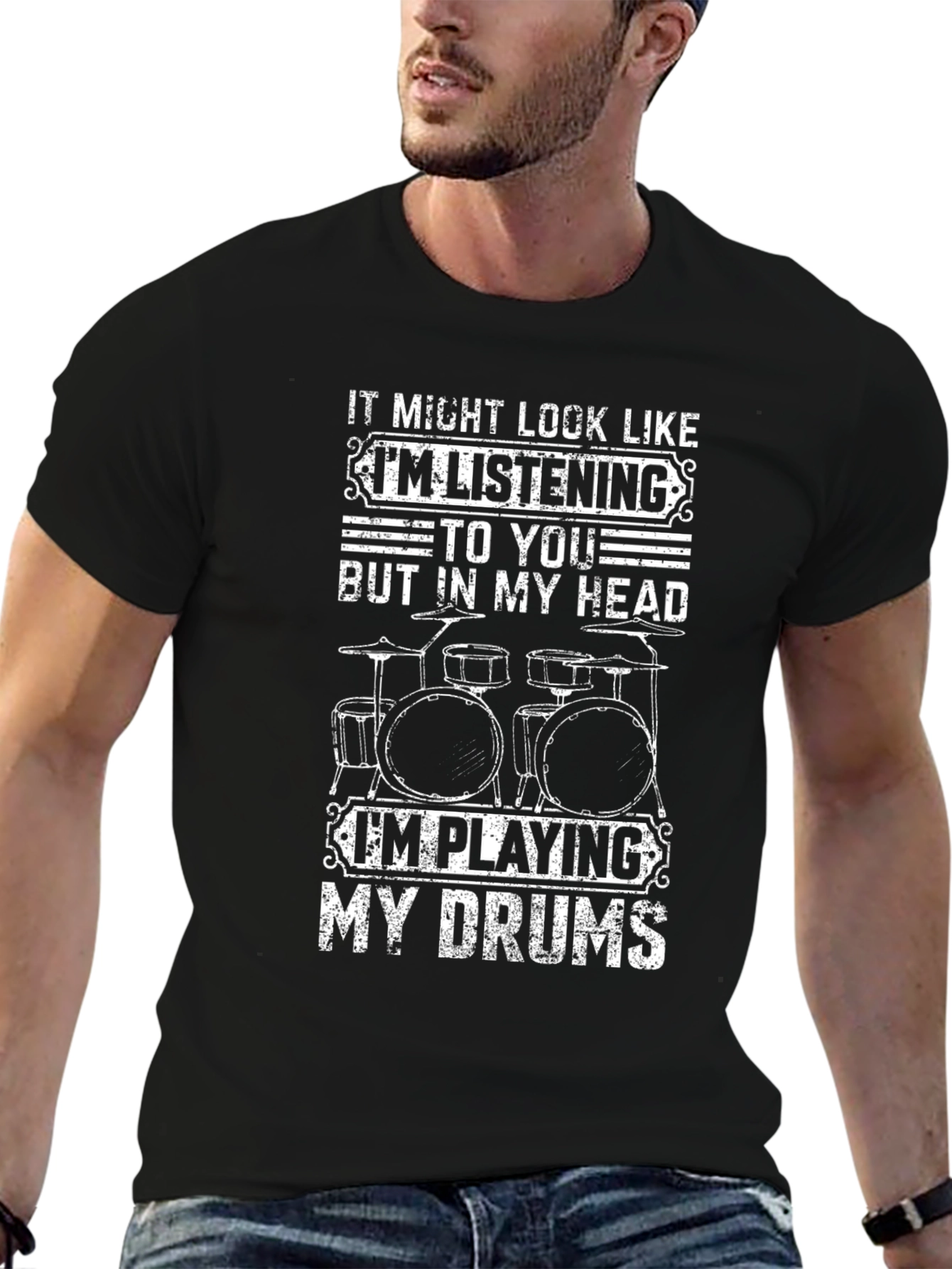 Black Drummer T-Shirt: I'm Playing My Drums in My Head! view 6