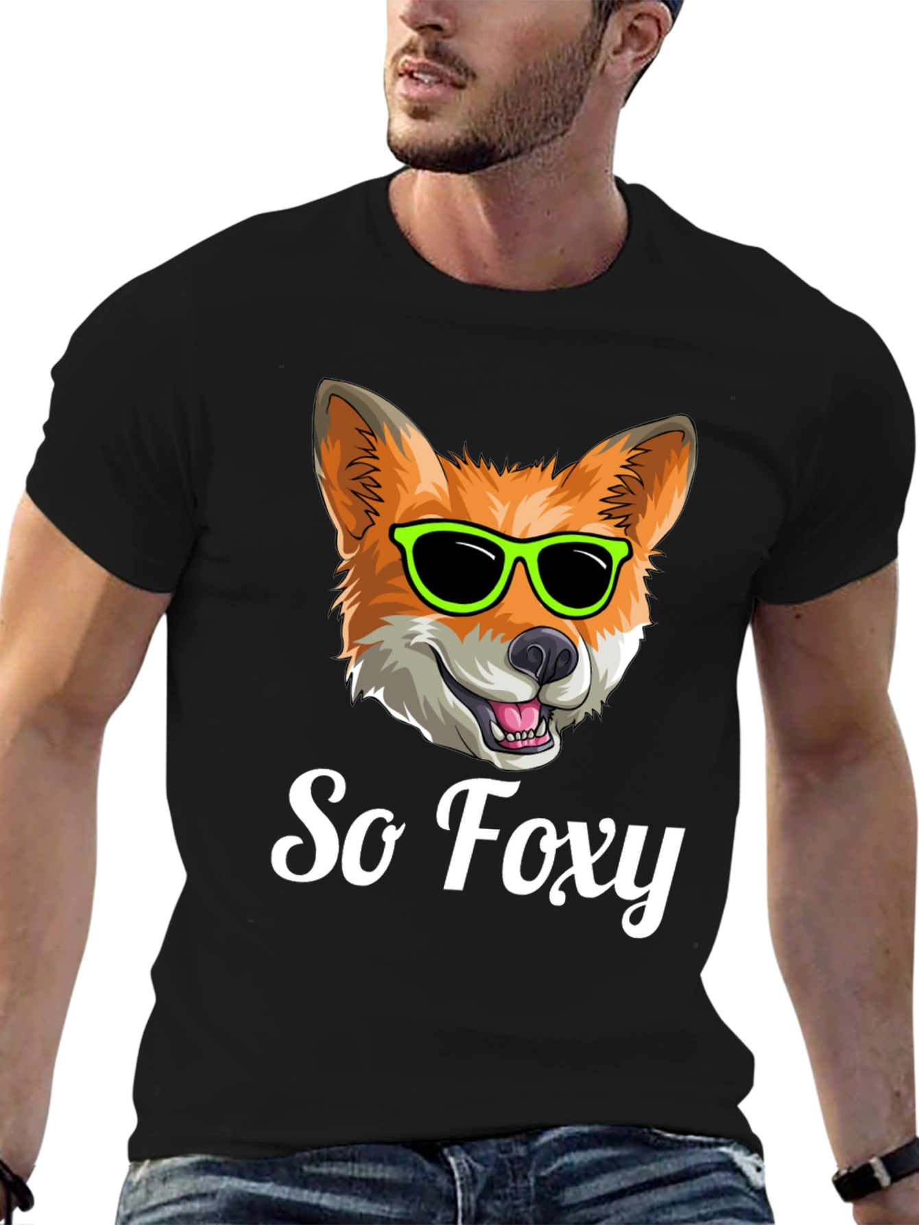 Black So Foxy T-Shirt - Cool Fox with Sunglasses view 6