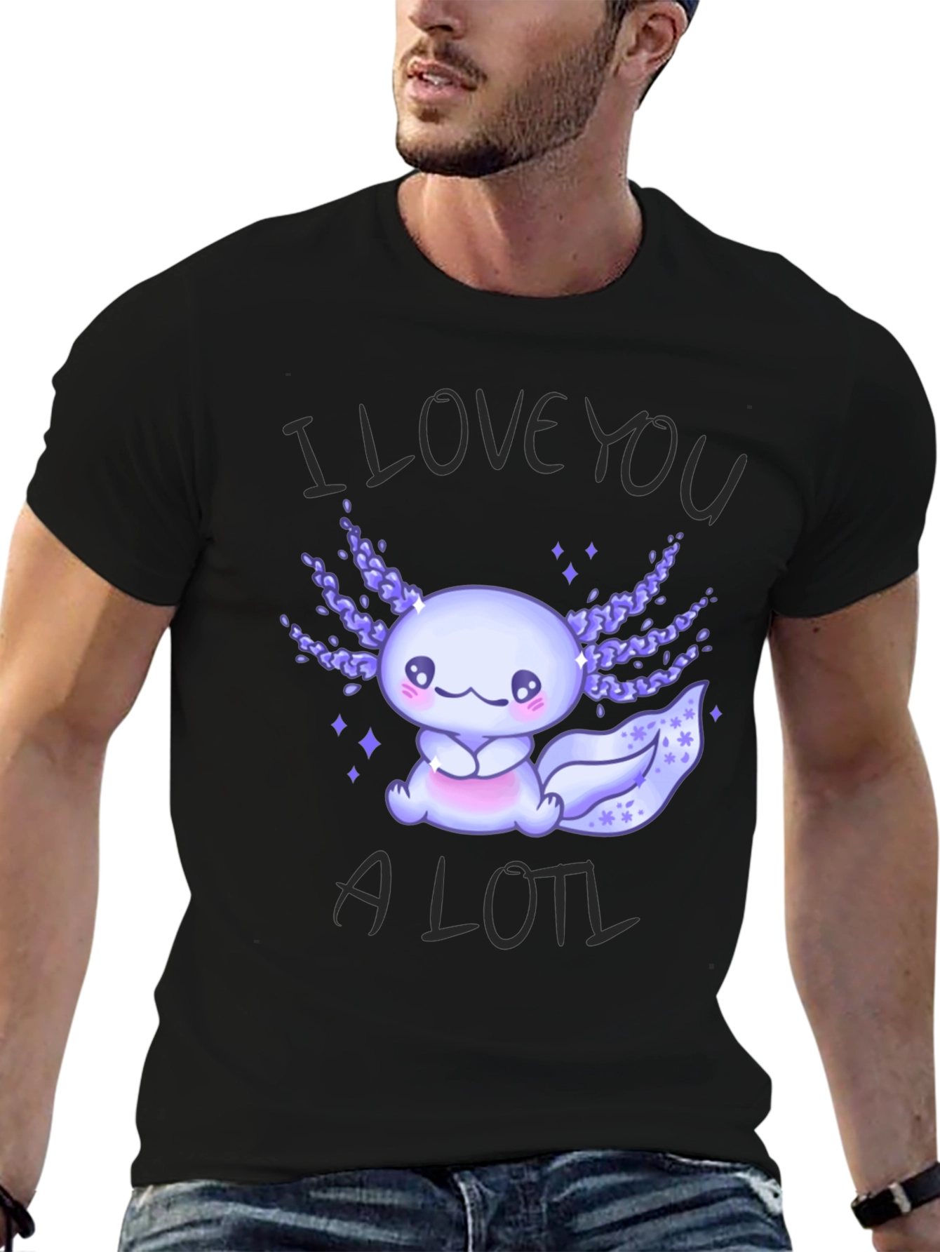 Black Cute Axolotl Graphic T-Shirt - I Love You A Lotl view 6