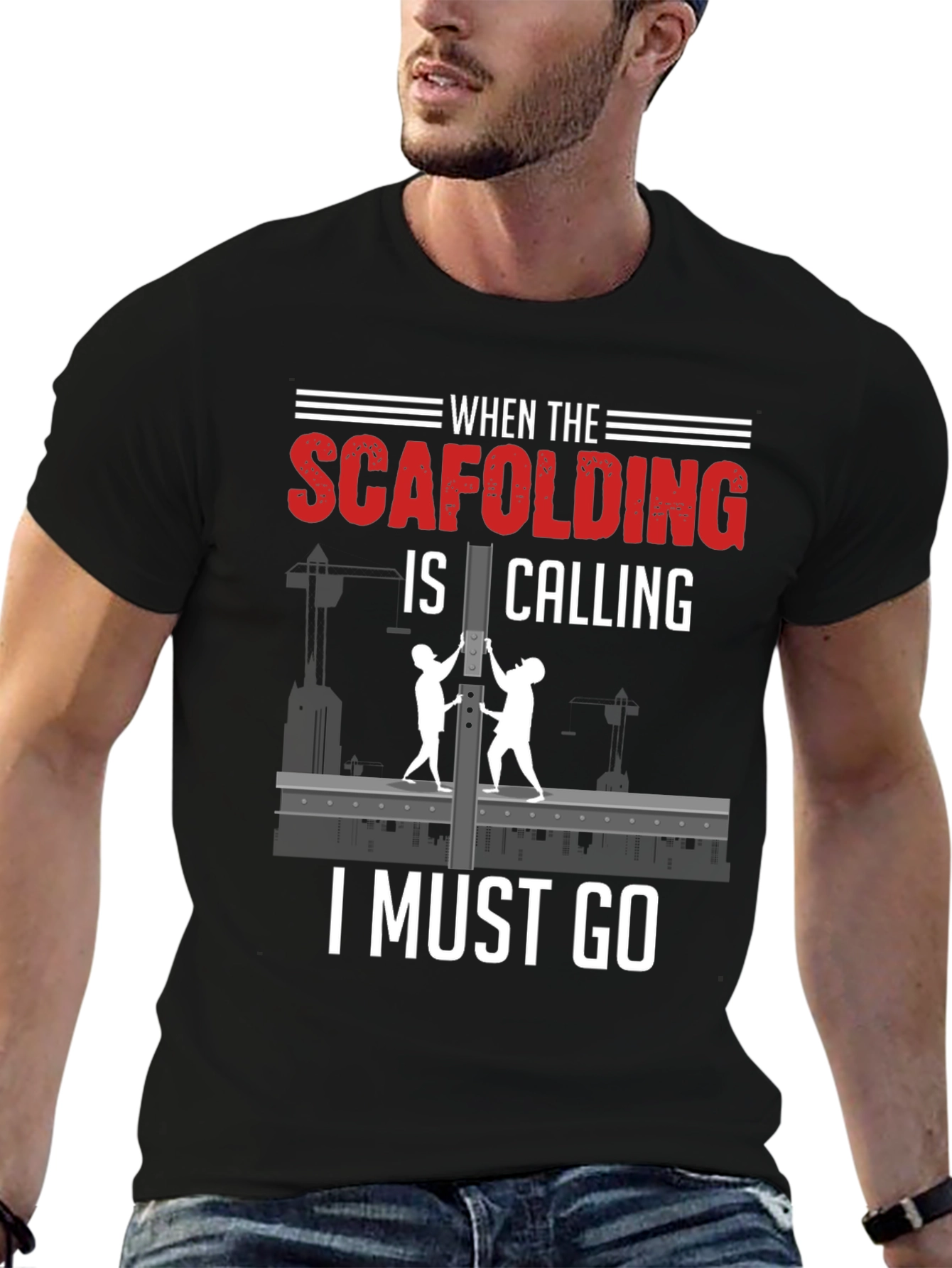 Black Scaffolding Calling T-Shirt - Construction Worker Gift view 6
