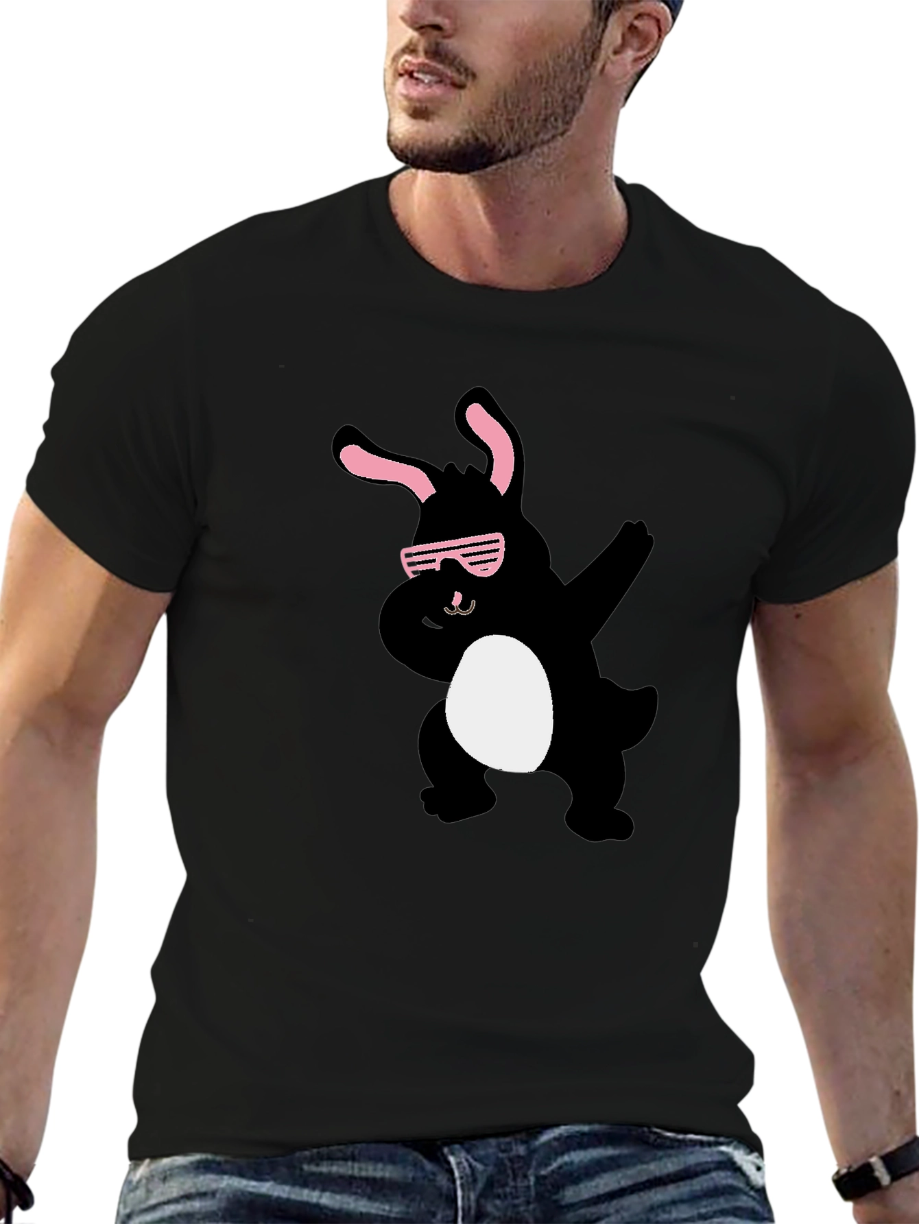 Black Cool Bunny Dab T-Shirt - Black Cotton Tee view 6
