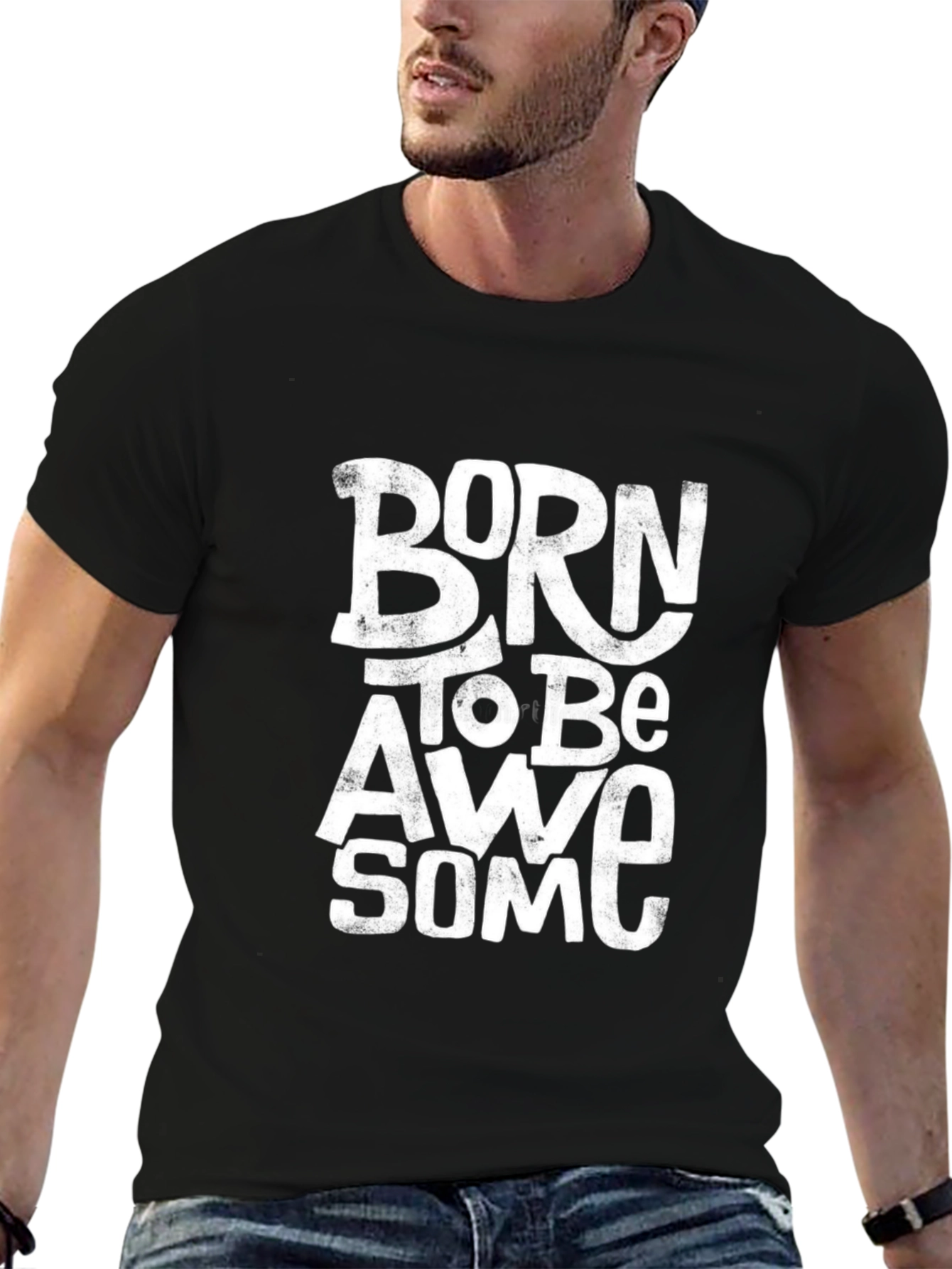 Black Born to Be Awesome Graphic Tee - Black Cotton T-Shirt view 6