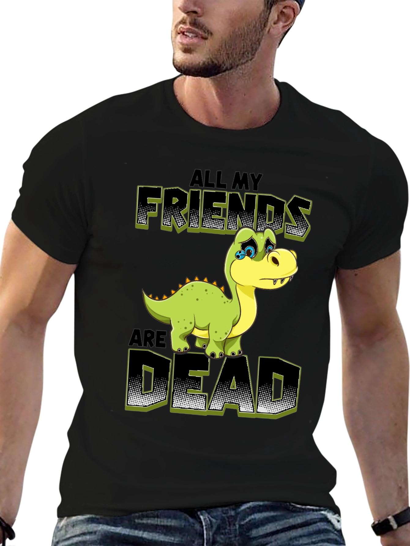 Black Sad Dinosaur Graphic Tee - All My Friends Are Dead T-Shirt view 6