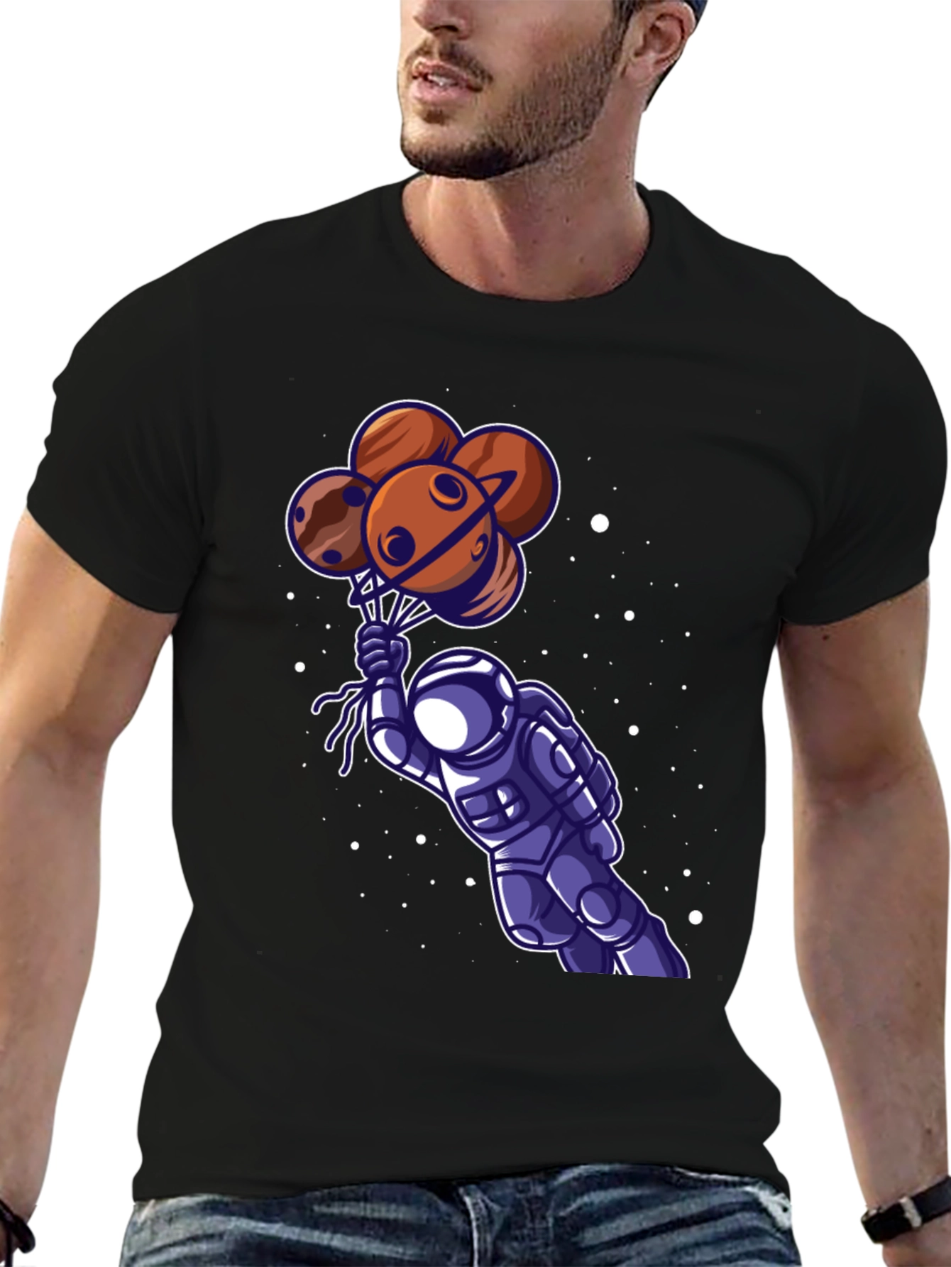 Black Astronaut Planet Balloon Graphic Tee view 6