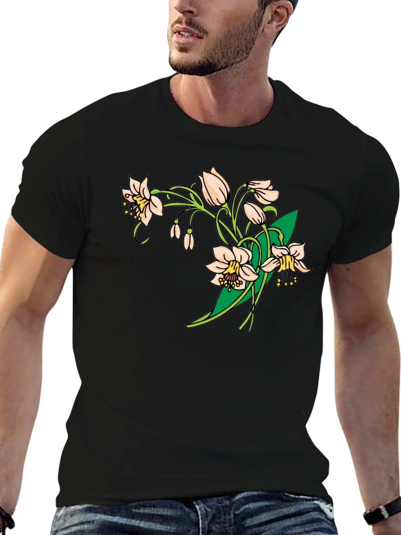 Black Floral Print Black T-Shirt - Stylish & Comfortable view 6