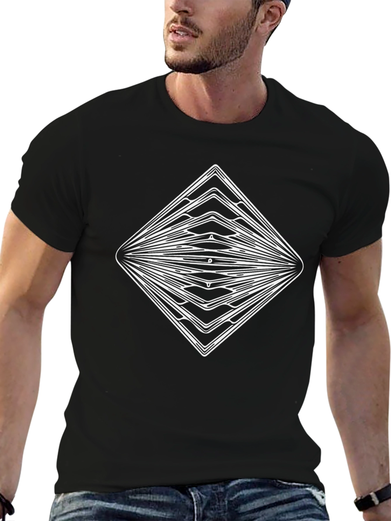 Black Geometric Diamond Graphic Black T-Shirt view 6