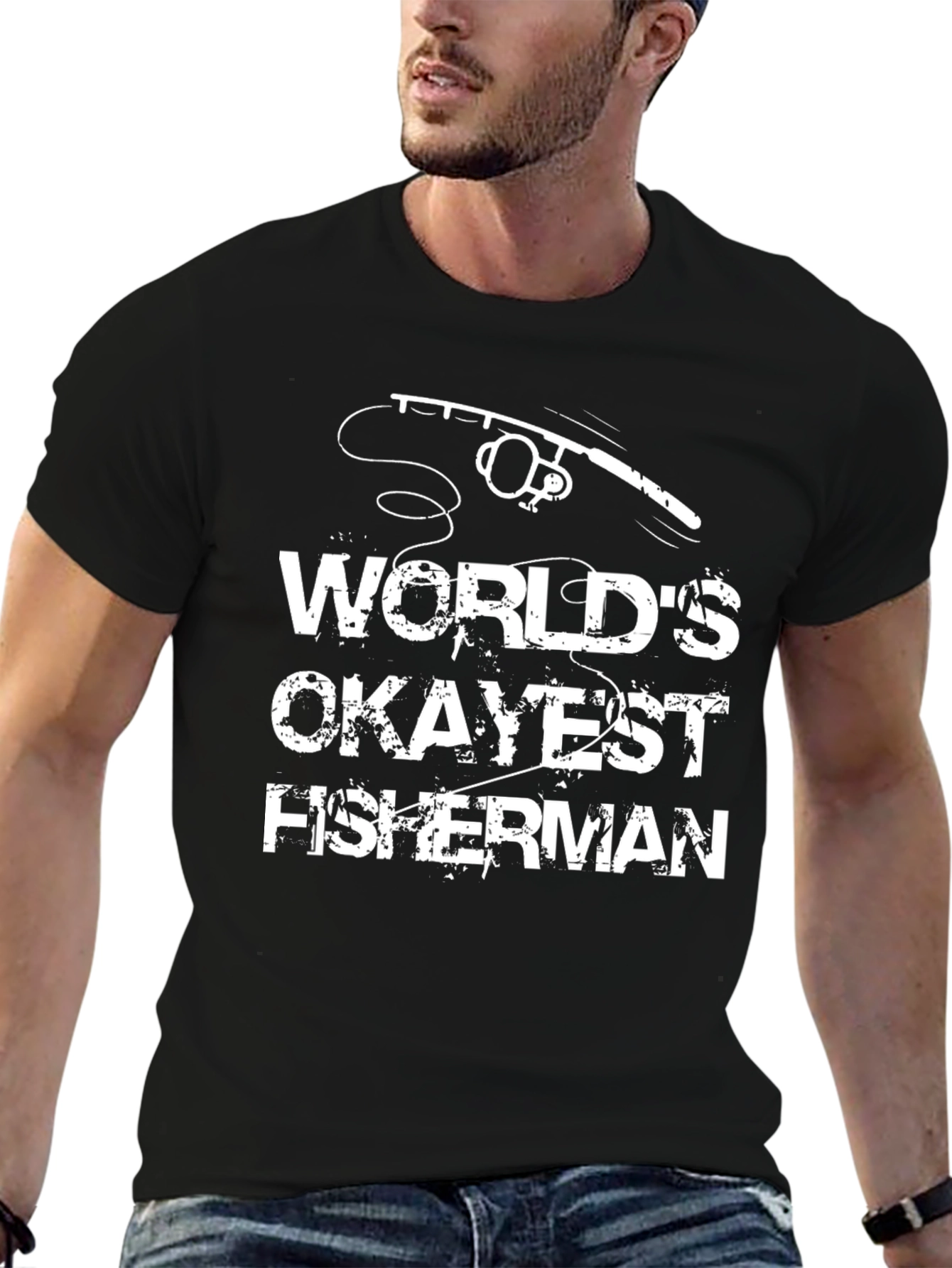Black World's Okayest Fisherman Graphic T-Shirt view 6