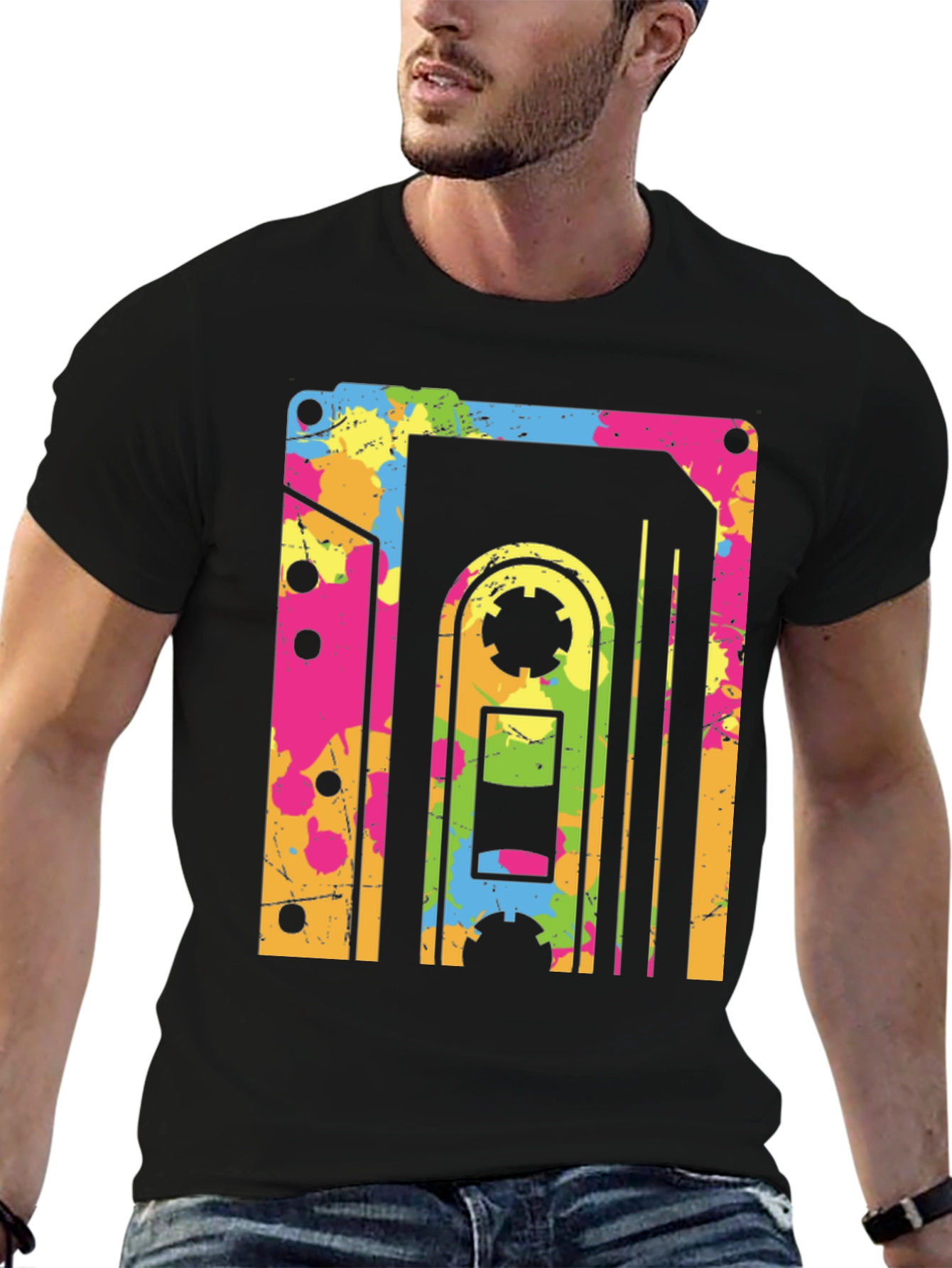 Black Retro 80s Cassette Tape Graphic Tee view 6