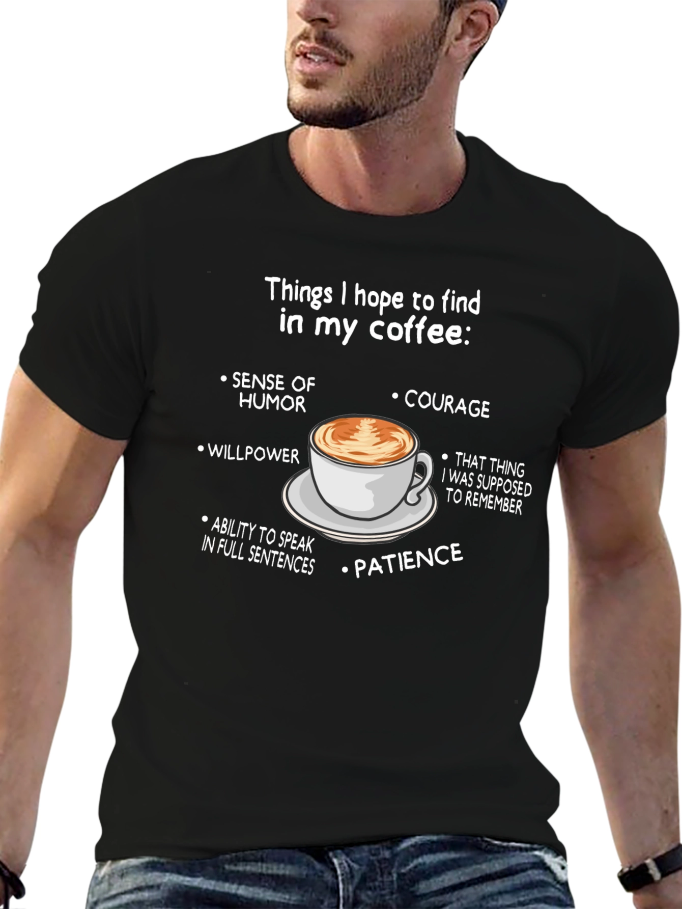 Black Humorous Coffee Wish List T-Shirt view 6