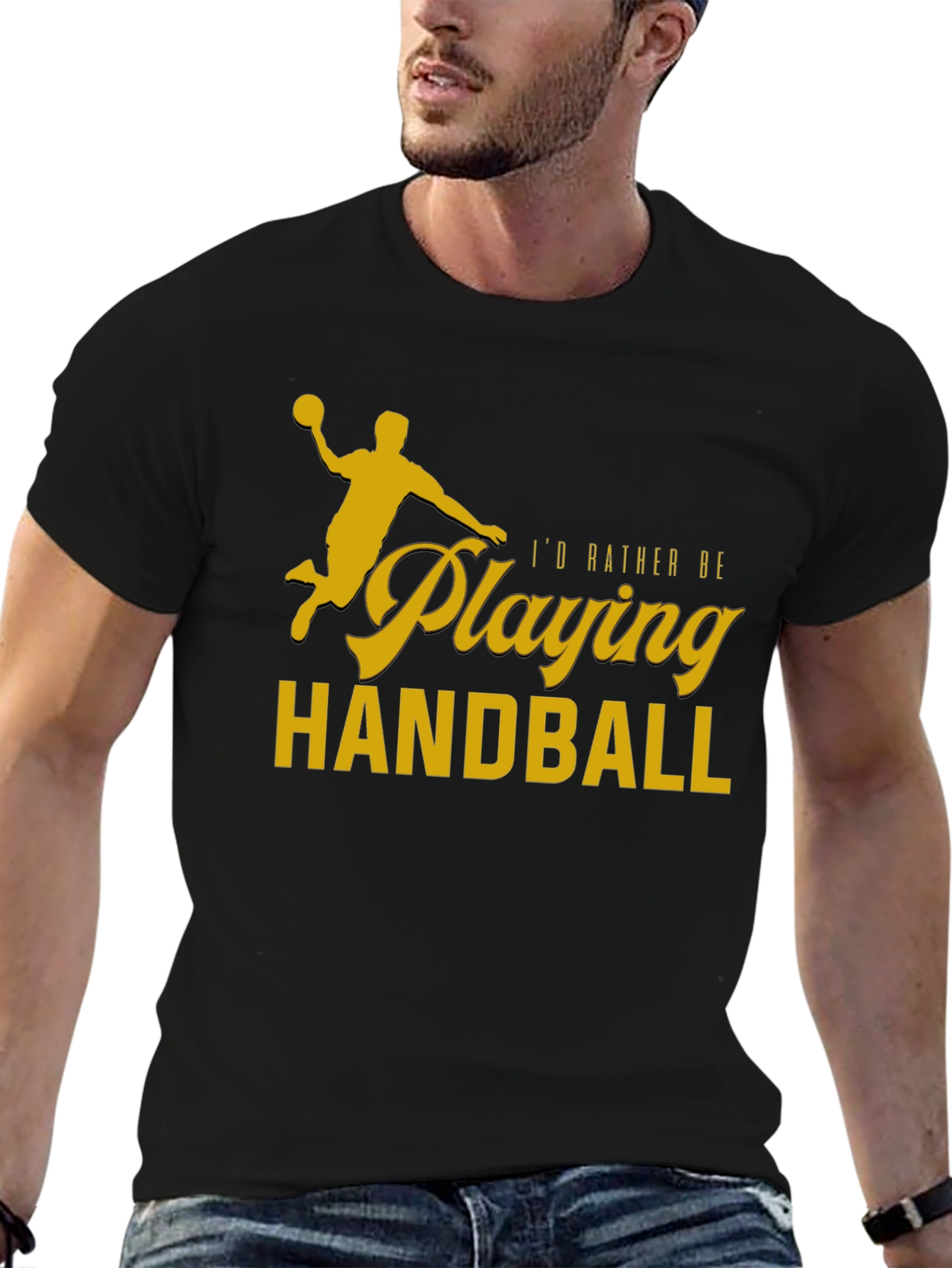Black Handball Player T-Shirt - "I'd Rather Be Playing Handball" view 6