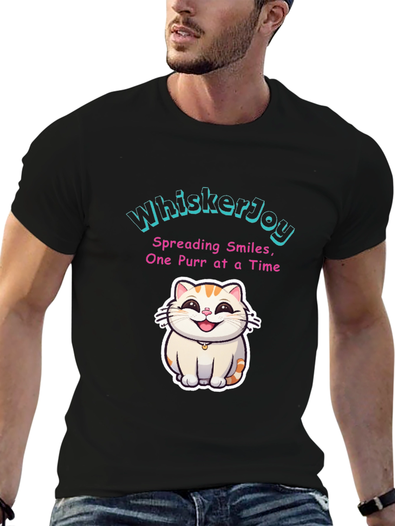 Black WhiskersJoy Cat T-Shirt - Spreading Smiles One Purr at a Time view 6