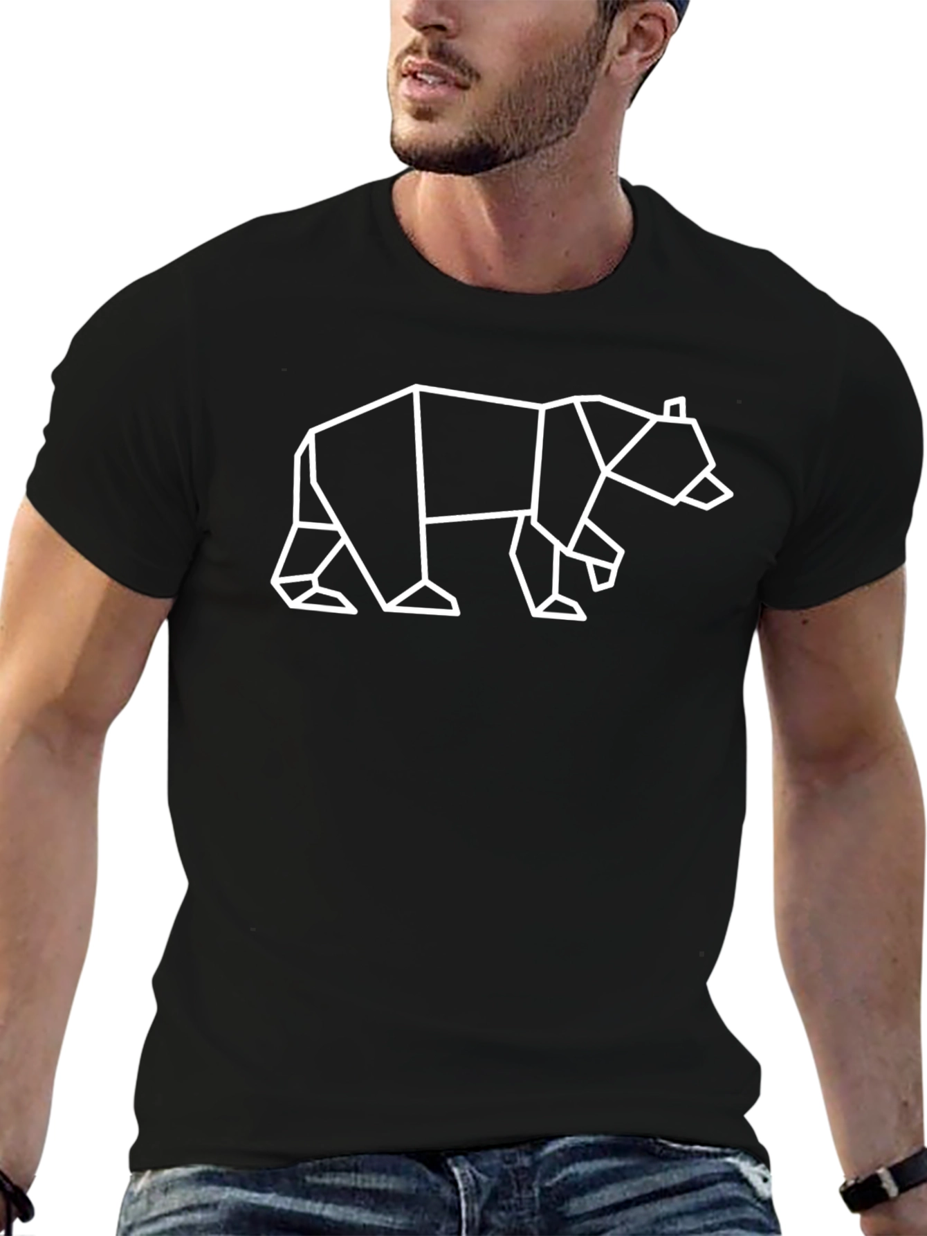 Black Geometric Bear Graphic Tee - Modern Minimalist Design view 6