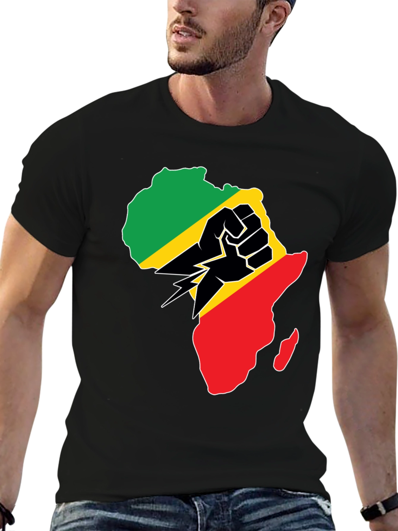 Black African Continent Graphic Black T-Shirt view 6