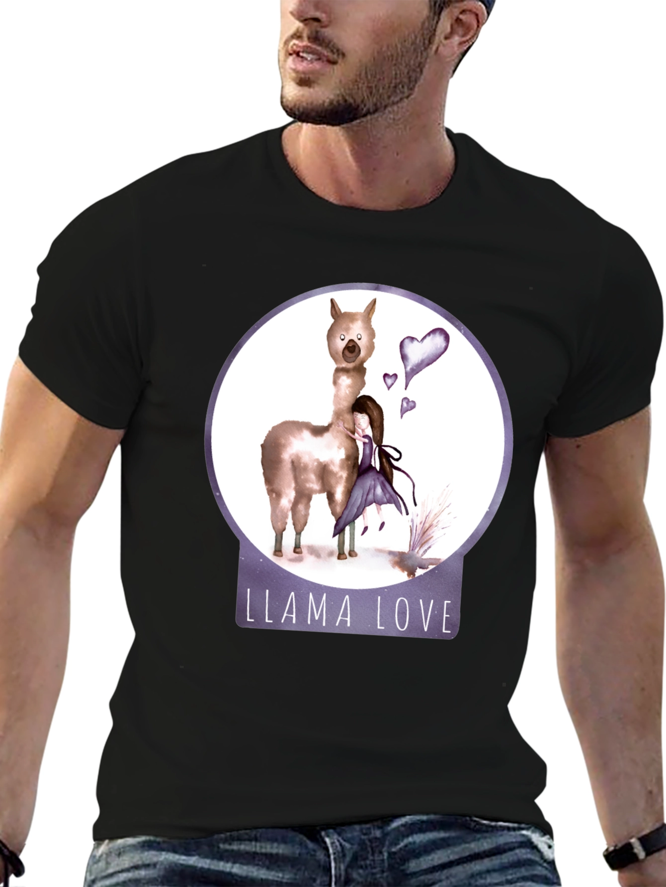 Black Llama Love Graphic T-Shirt, Cute Animal Tee view 6