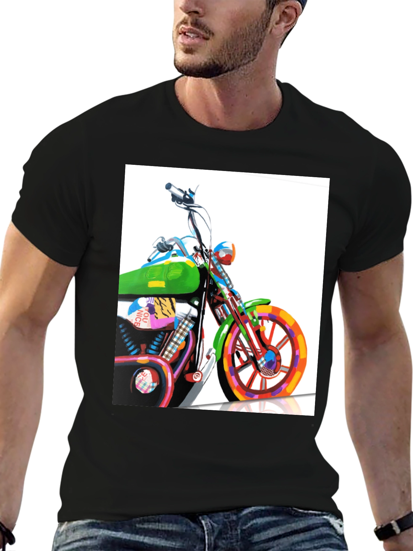 Black Motorcycle Graphic Tee - Artistic Biker T-Shirt view 6